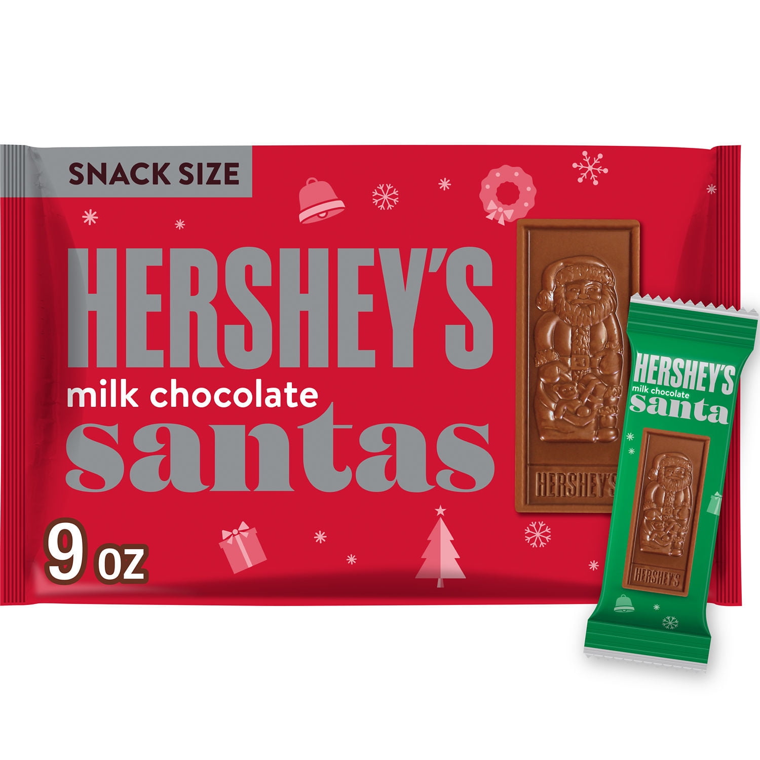 Hershey Milk Chocolate Snack Size Santas Christmas Candy Bag 9 oz