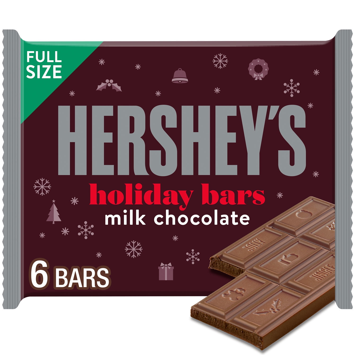 Hershey Milk Chocolate Christmas Candy Bars 1.55 oz 6 Count