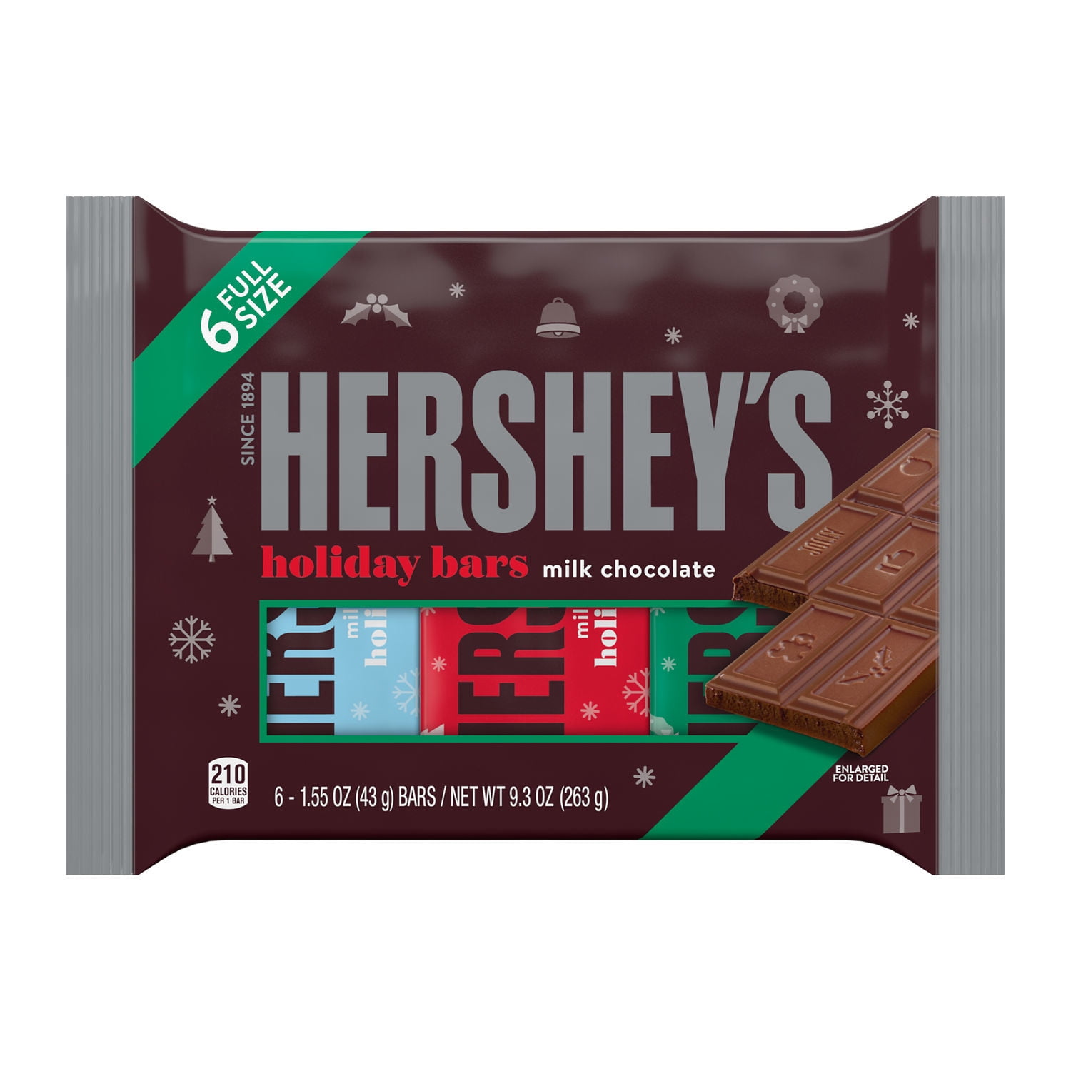 Hershey Milk Chocolate Christmas Candy Bars 1.55 oz 6 Count