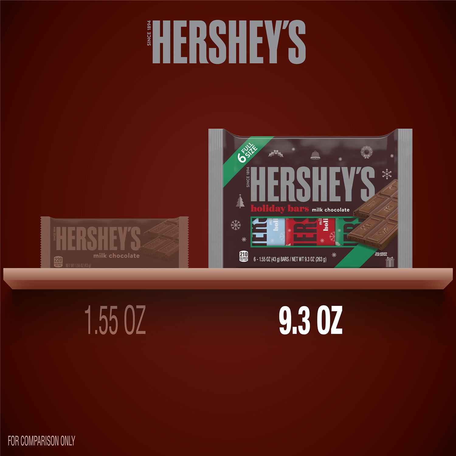 Hershey Milk Chocolate Christmas Candy Bars 1.55 oz 6 Count