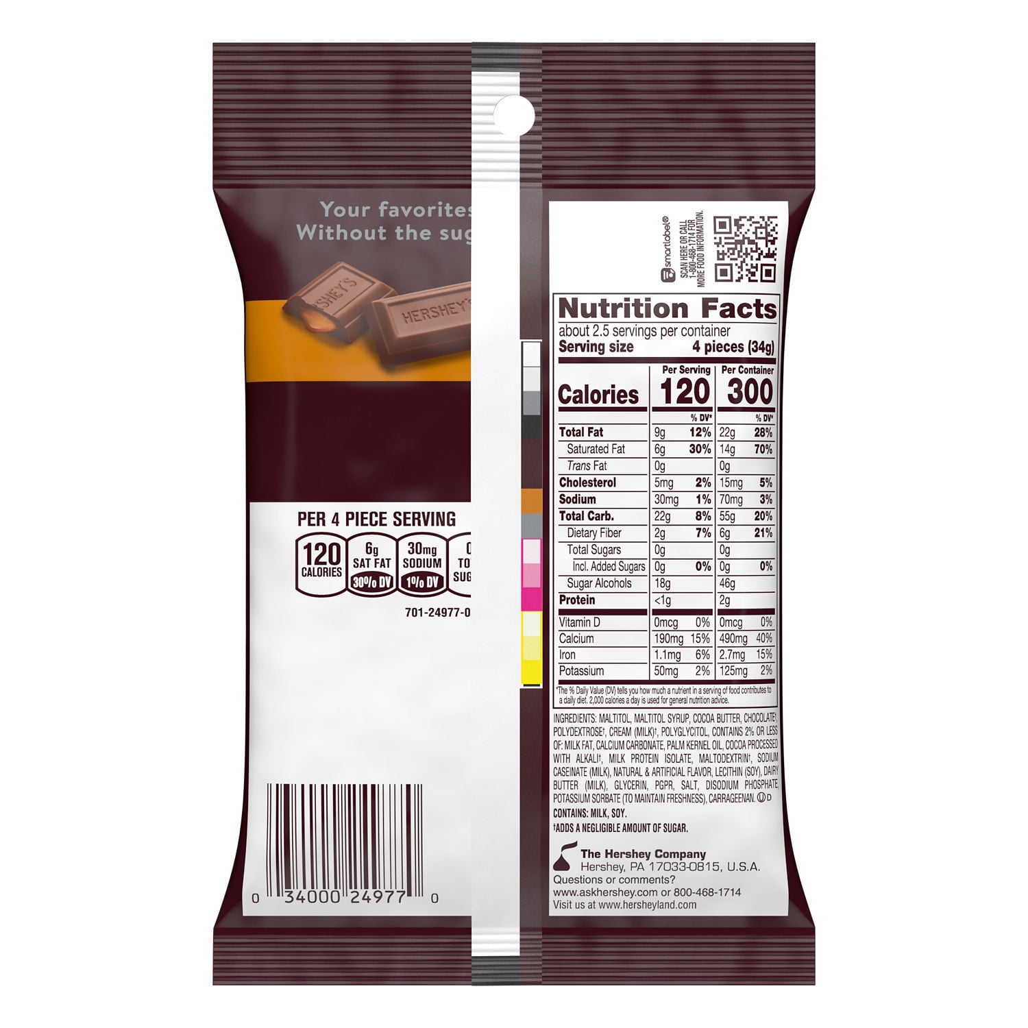 Hershey's Zero Sugar Caramel Filled Chocolate Candy Bag 3 oz