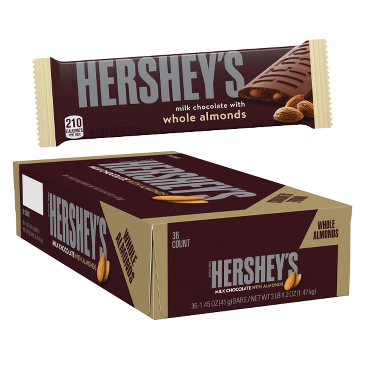 Hershey Milk Chocolate Almonds Candy 1.45oz Case of 36