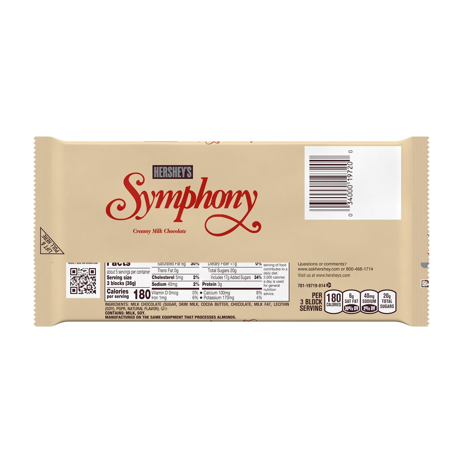 Hersheys SYMPHONY Milk Chocolate Almonds Toffee Candy Bar 6.8 oz