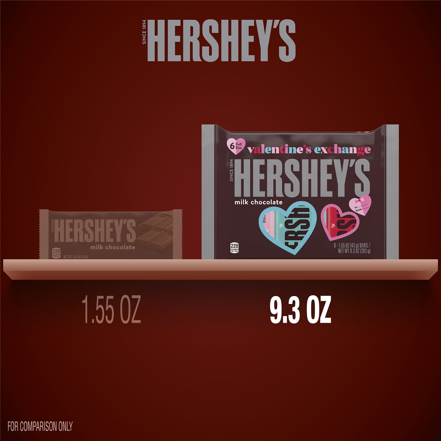 Hershey Milk Chocolate Valentine Exchange Candy Bars 1.55 oz 6 Count