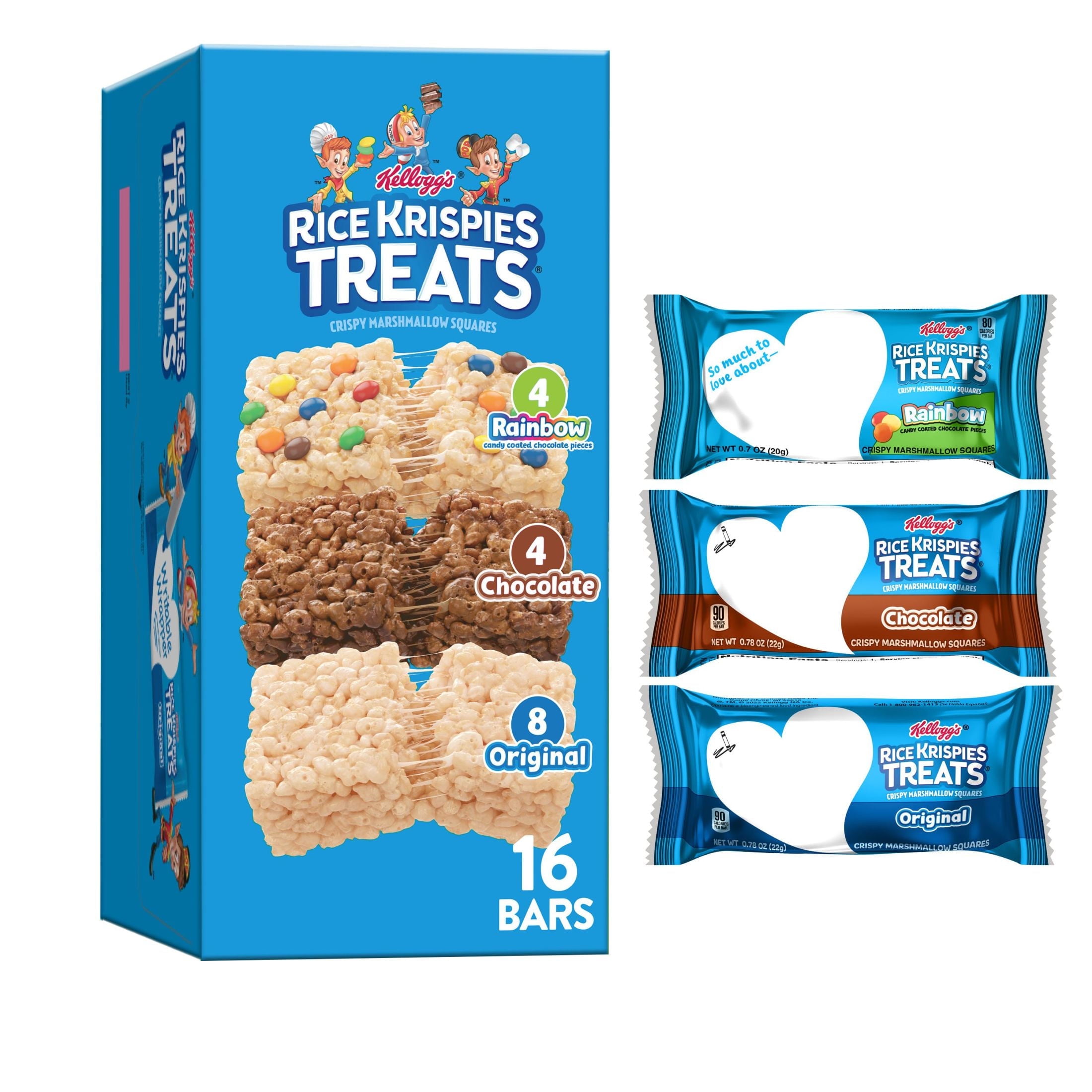 RICE KRISPIES TREATS VARIETY PACK CHEWY CRISPY MARSHMALLOW SQUARES 12.1 OZ 16 COUNT
