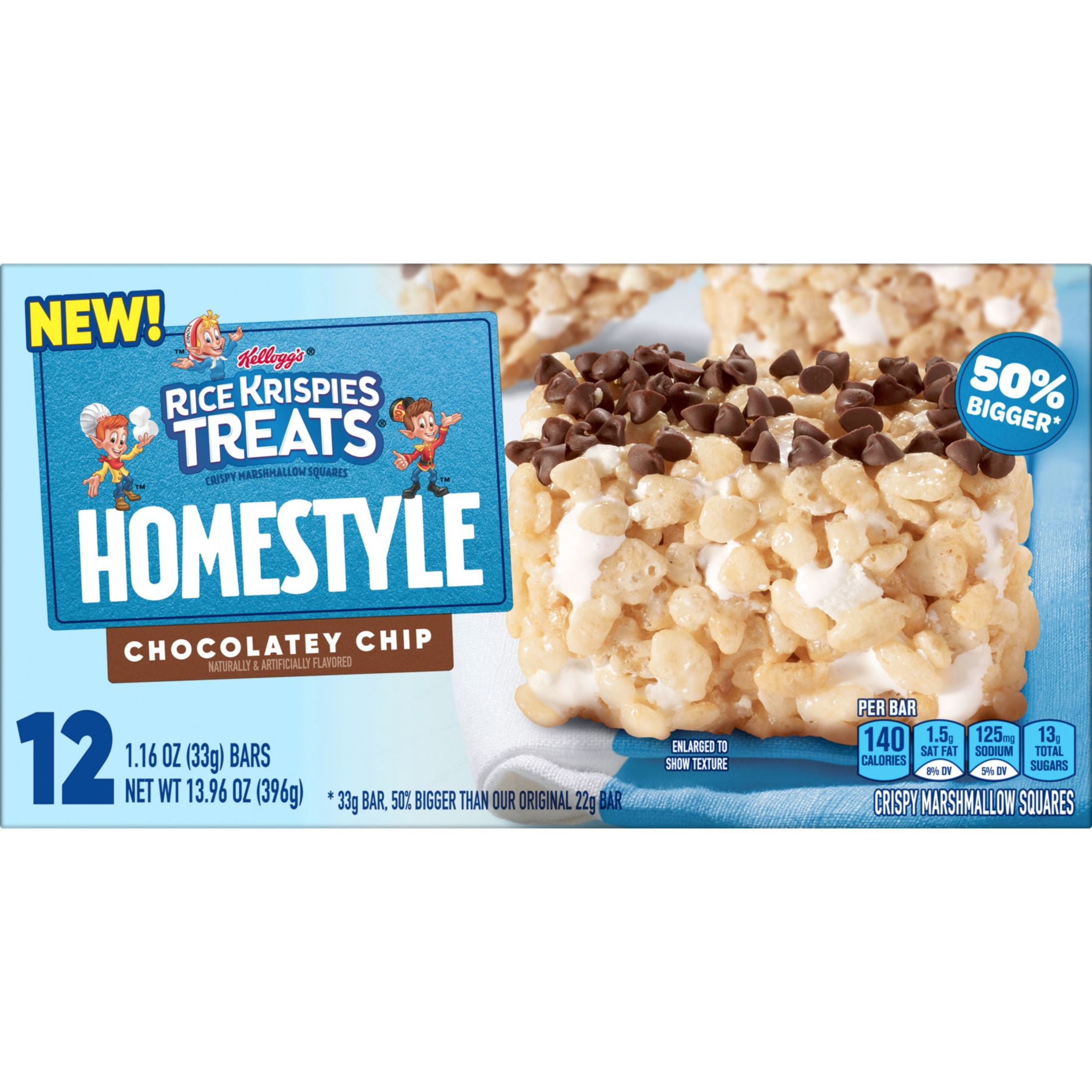 RICE KRISPIES TREATS HOMESTYLE CHOCOLATEY CHIP CHEWY CRISPY MARSHMALLOW SQUARES 13.96 OZ
