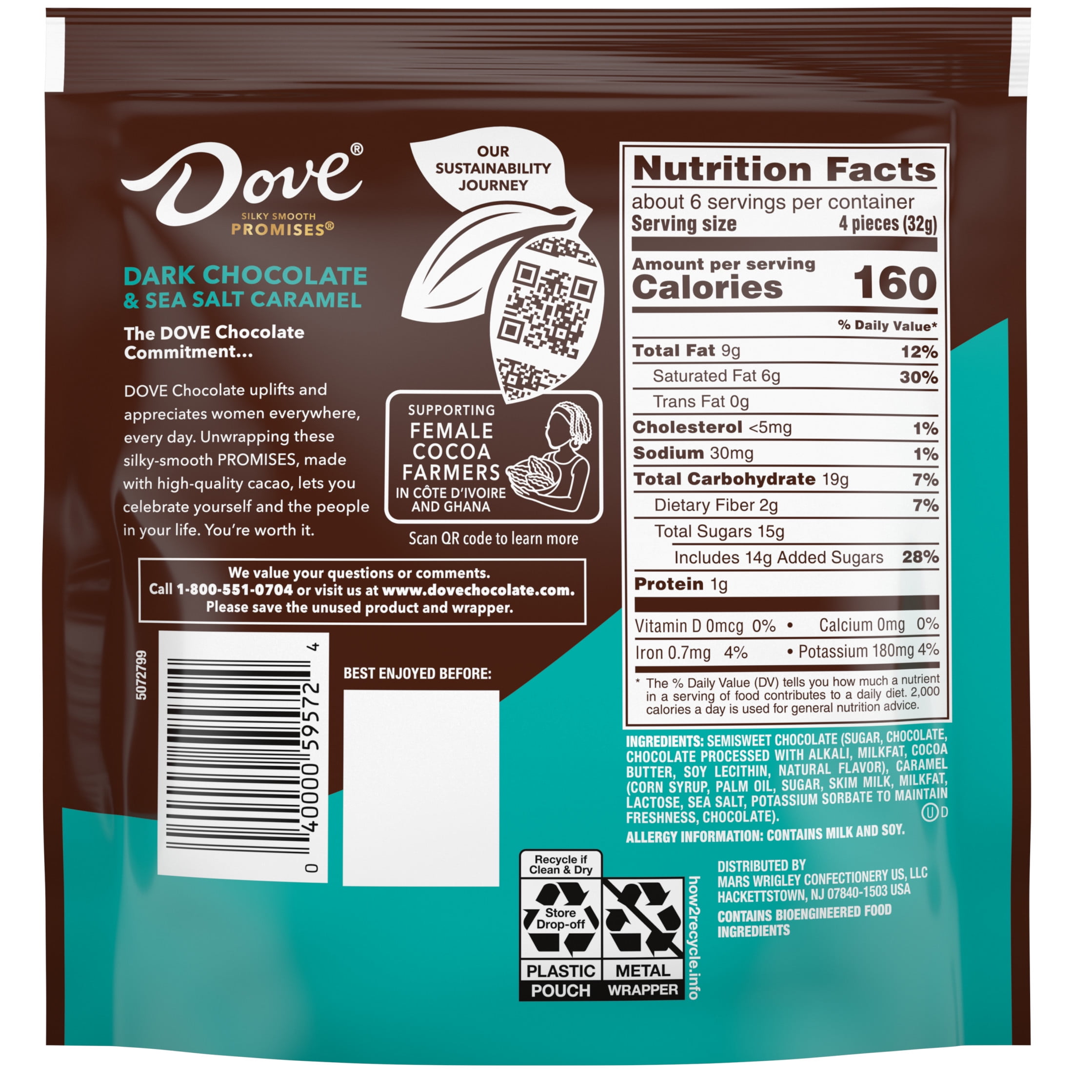 DOVE DARK CHOCOLATE SEA SALTED CARAMEL CANDY 6.74 OZ BAG