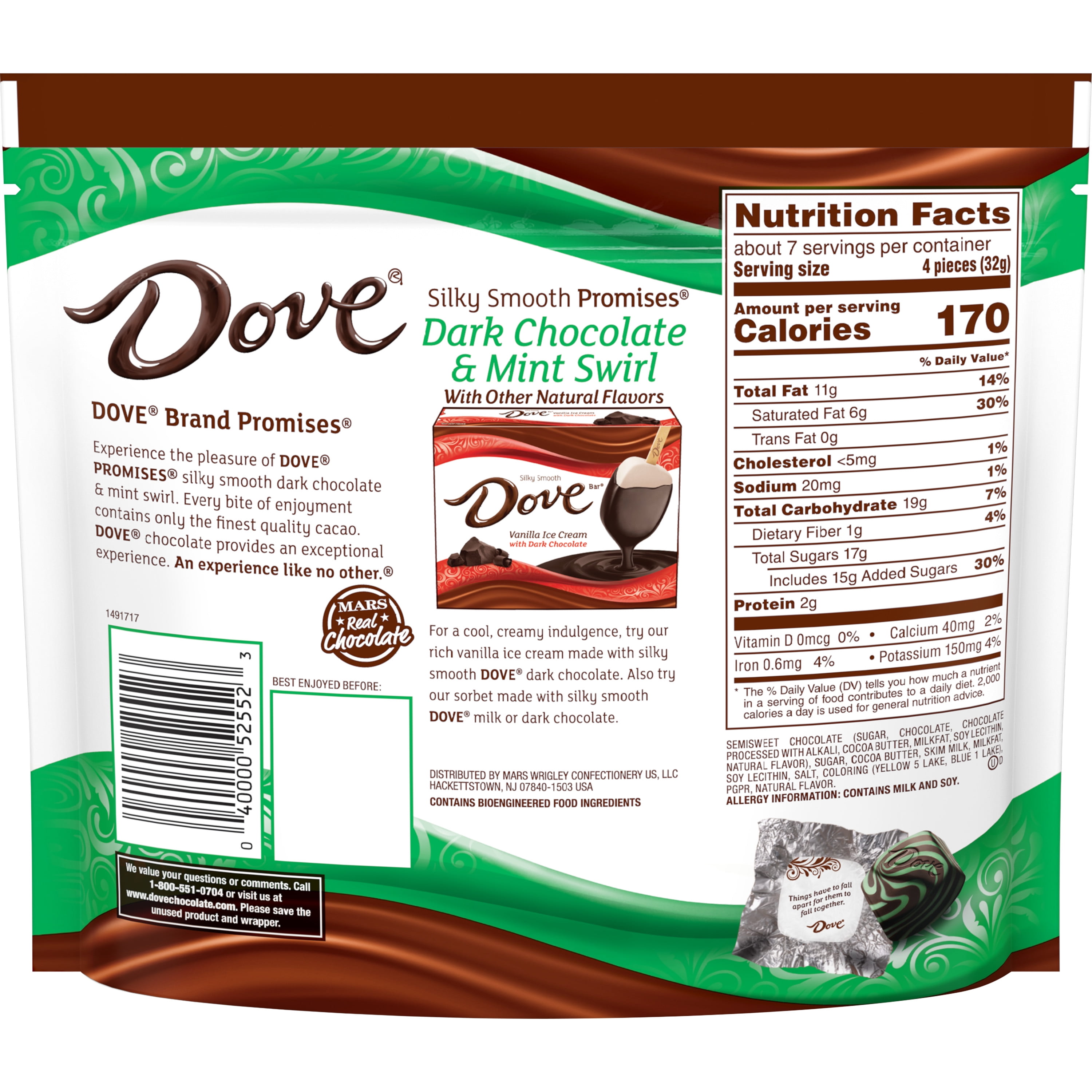 Dove Promises Mint Swirl Dark Chocolate Candy 7.61 oz Bag