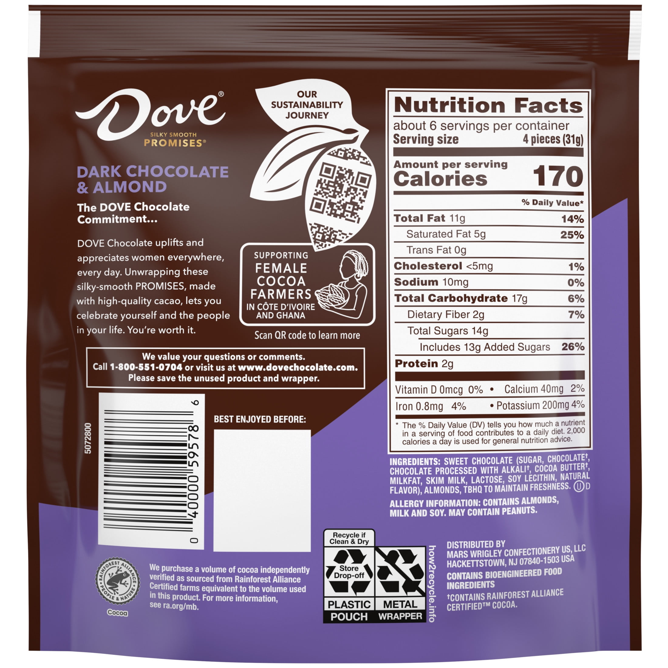 Dove Promises Dark Chocolate Almond Candy 6.74 oz Bag