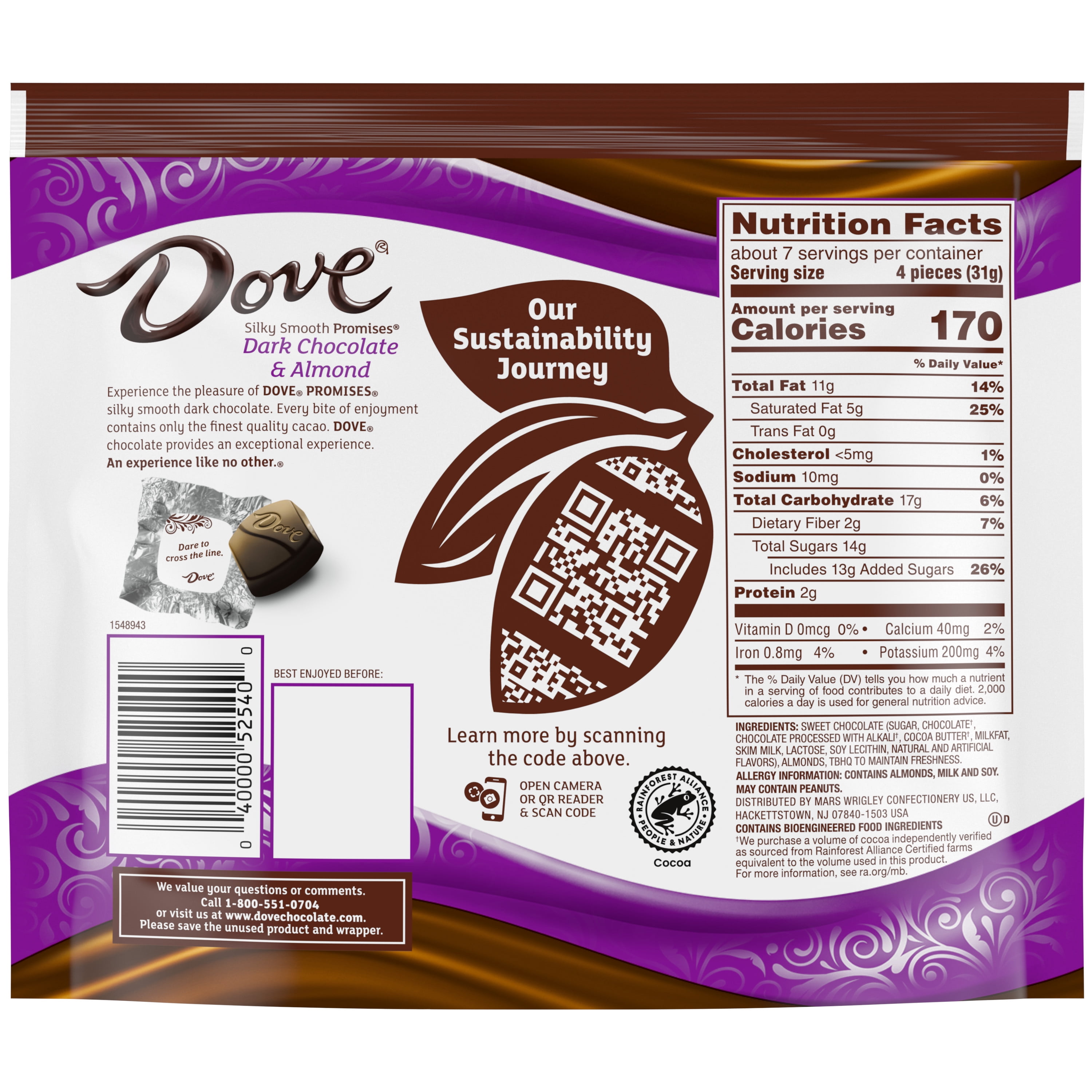 Dove Dark Chocolate Almond Candy 7.61 oz