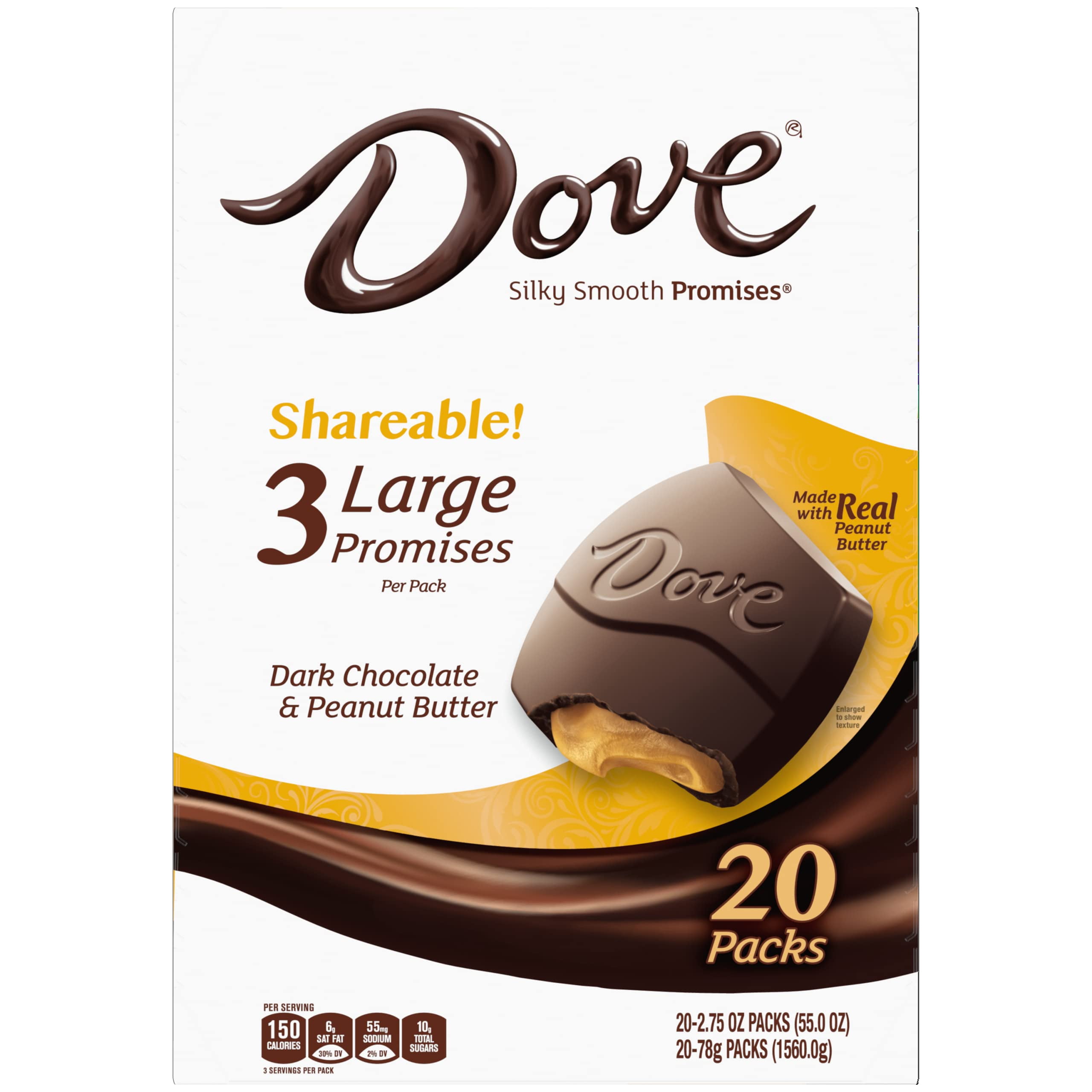 Dove Large Promises Dark Chocolate Peanut Butter Candy 55 Oz 20 Packs