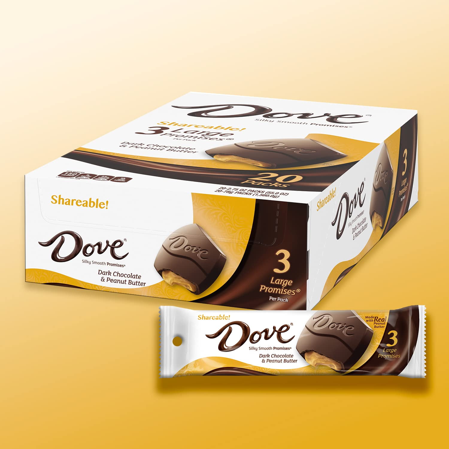 Dove Large Promises Dark Chocolate Peanut Butter Candy 55 Oz 20 Packs