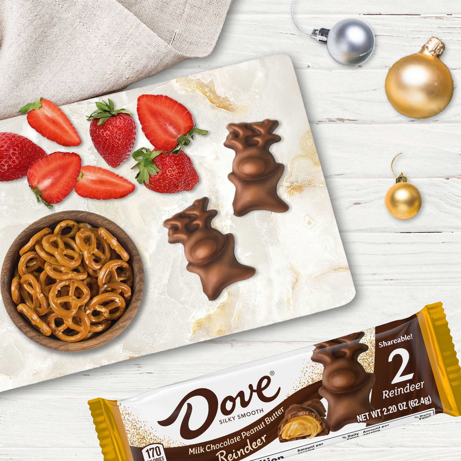 Dove Milk Chocolate Peanut Butter Reindeer Christmas Candy Bars 2 Ct 2.2 oz