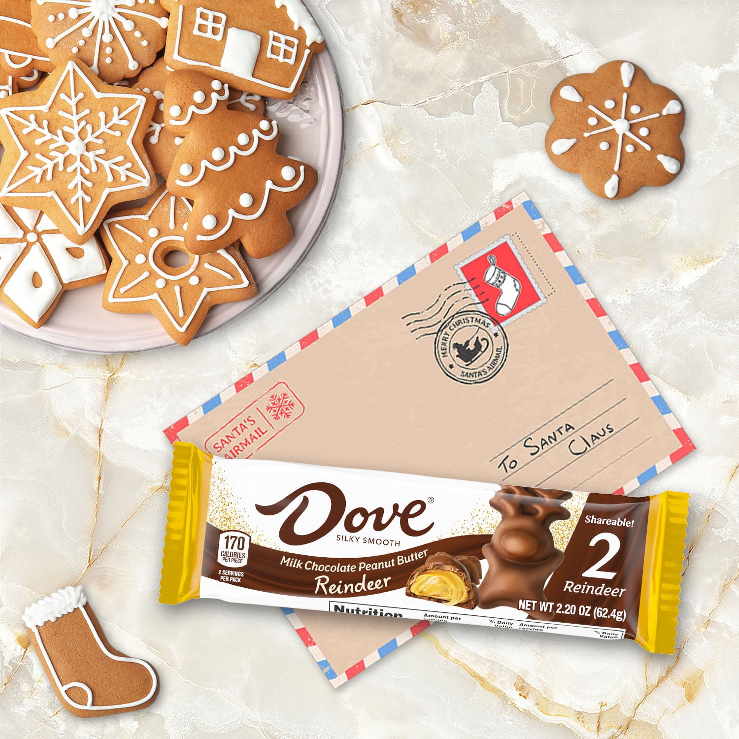 Dove Milk Chocolate Peanut Butter Reindeer Christmas Candy Bars 2 Ct 2.2 oz