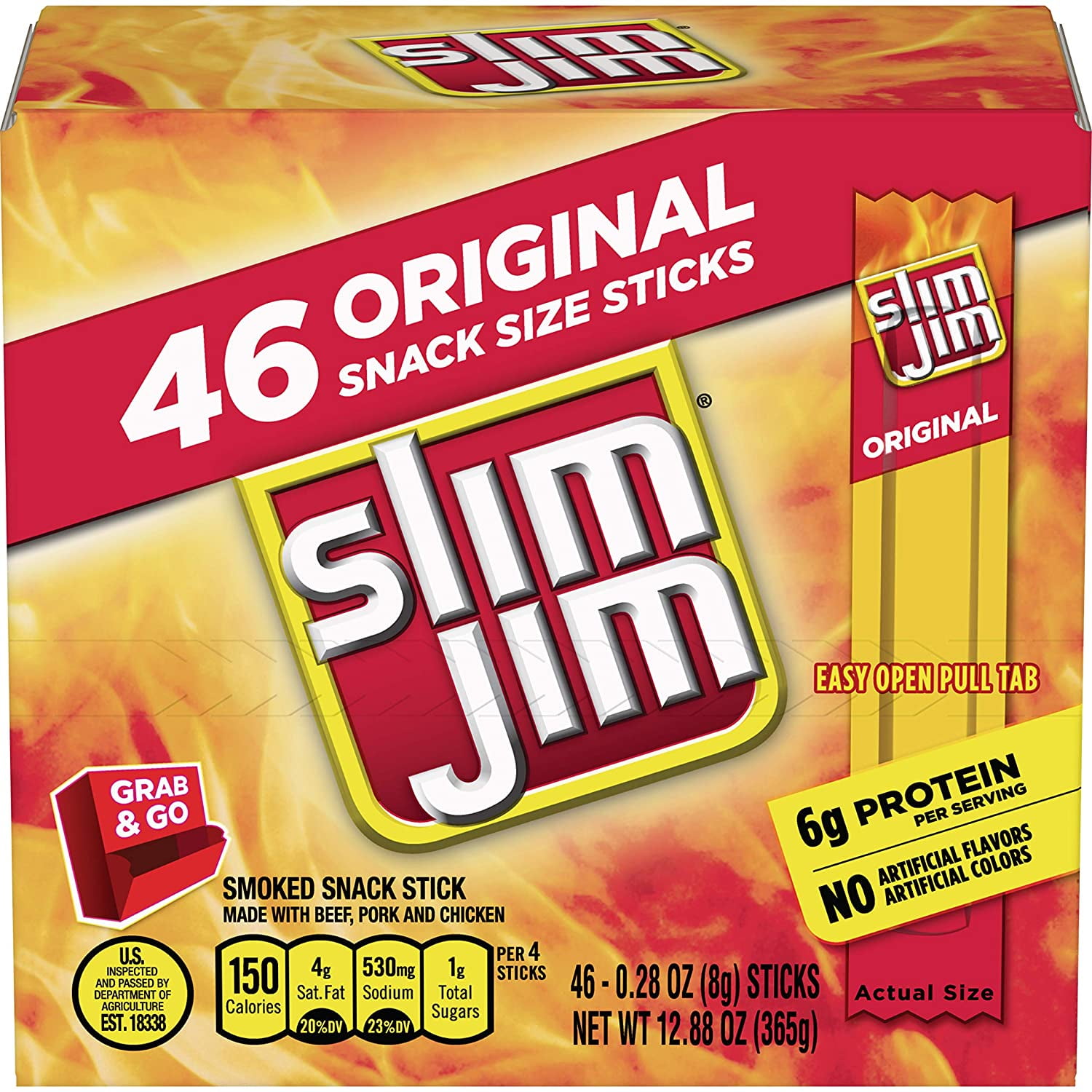 Slim Jim Smoked Snack Stick Pantry Pack Original 0.28 oz Stick 46Count