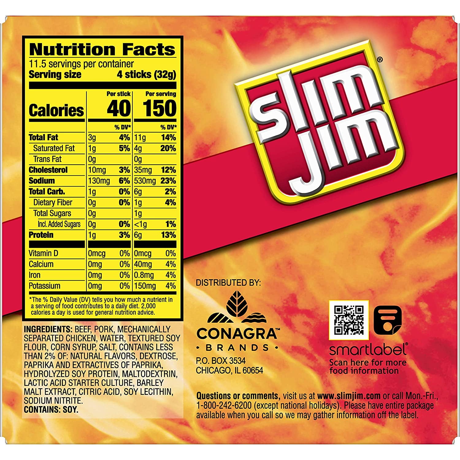 Slim Jim Smoked Snack Stick Pantry Pack Original 0.28 oz Stick 46Count