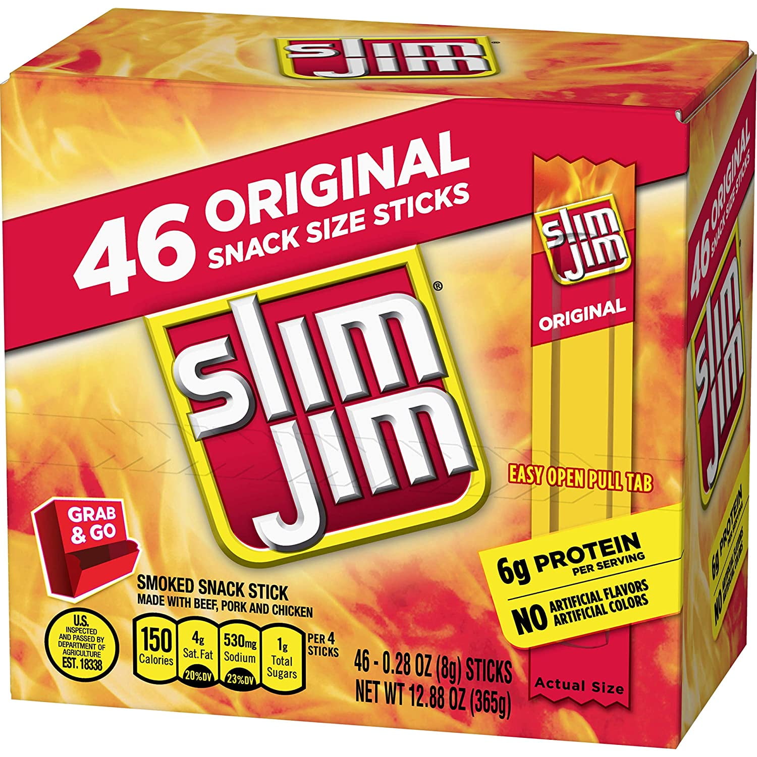 Slim Jim Smoked Snack Stick Pantry Pack Original 0.28 oz Stick 46Count