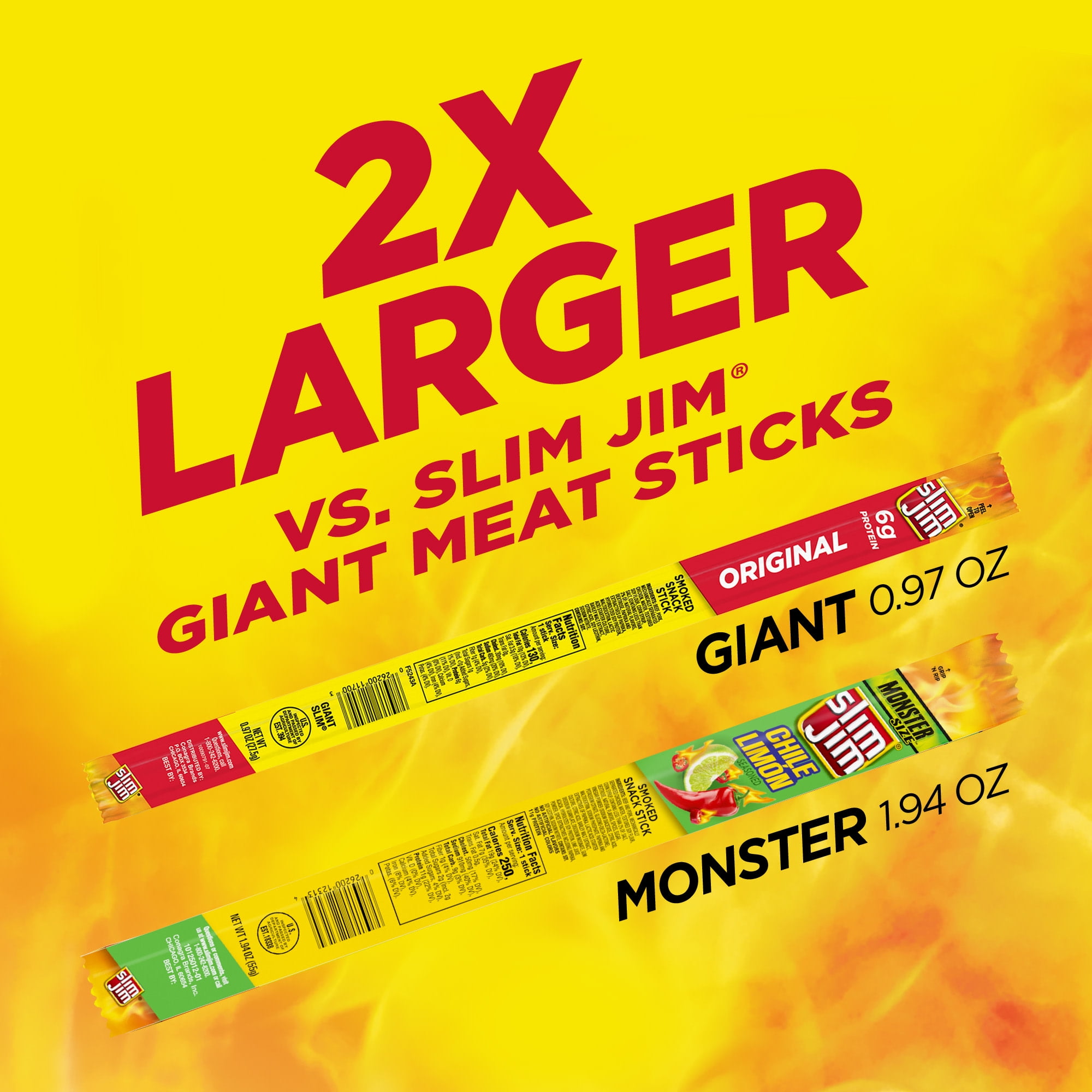 SLIM JIM MONSTER SMOKED SNACK STICK CHILE LIMóN SEASONED 1.94 OZ FOR SPICY SNACKING