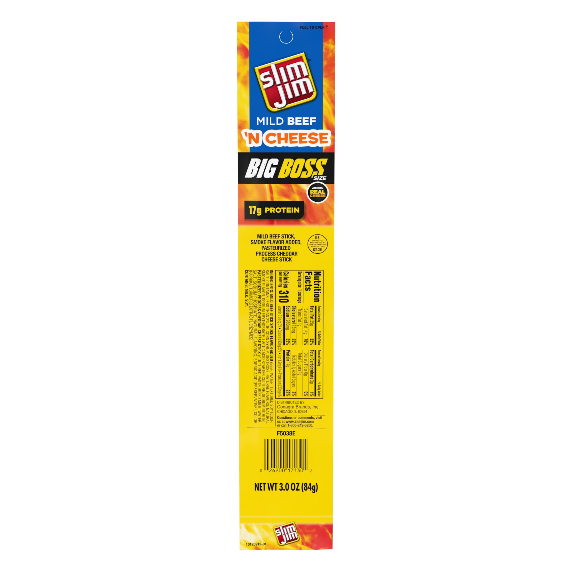 SLIM JIM BIG BOSS SIZE MILD BEEF CHEESE STICK MEAT SNACKS 3 OZ