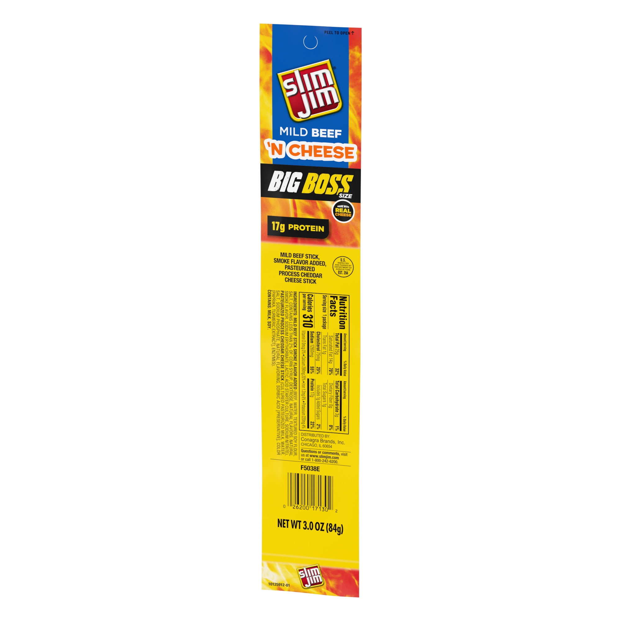 SLIM JIM BIG BOSS SIZE MILD BEEF CHEESE STICK MEAT SNACKS 3 OZ