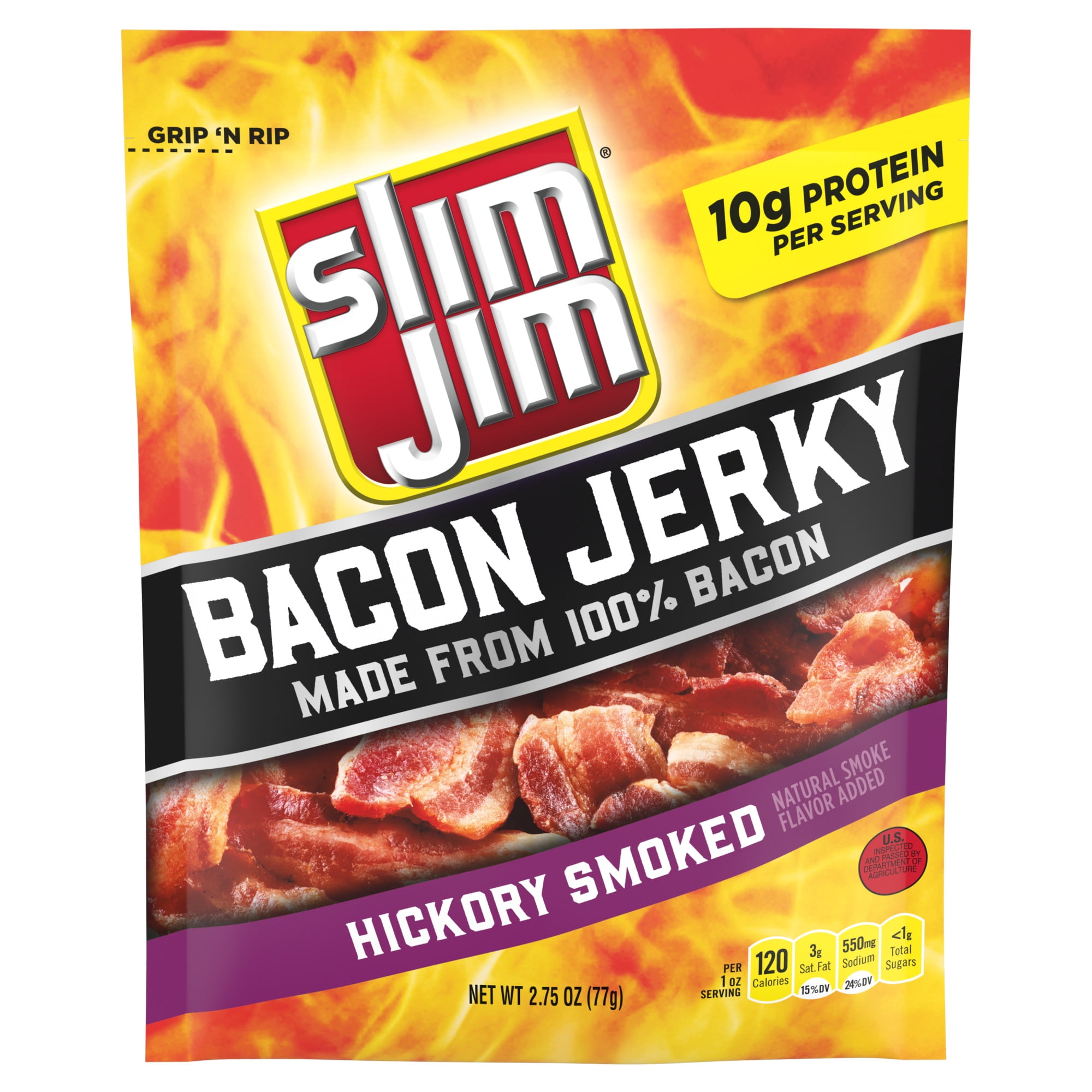 Slim Jim Bacon Jerky Hickory Smoked Flavor Meat Snacks 2.75 oz