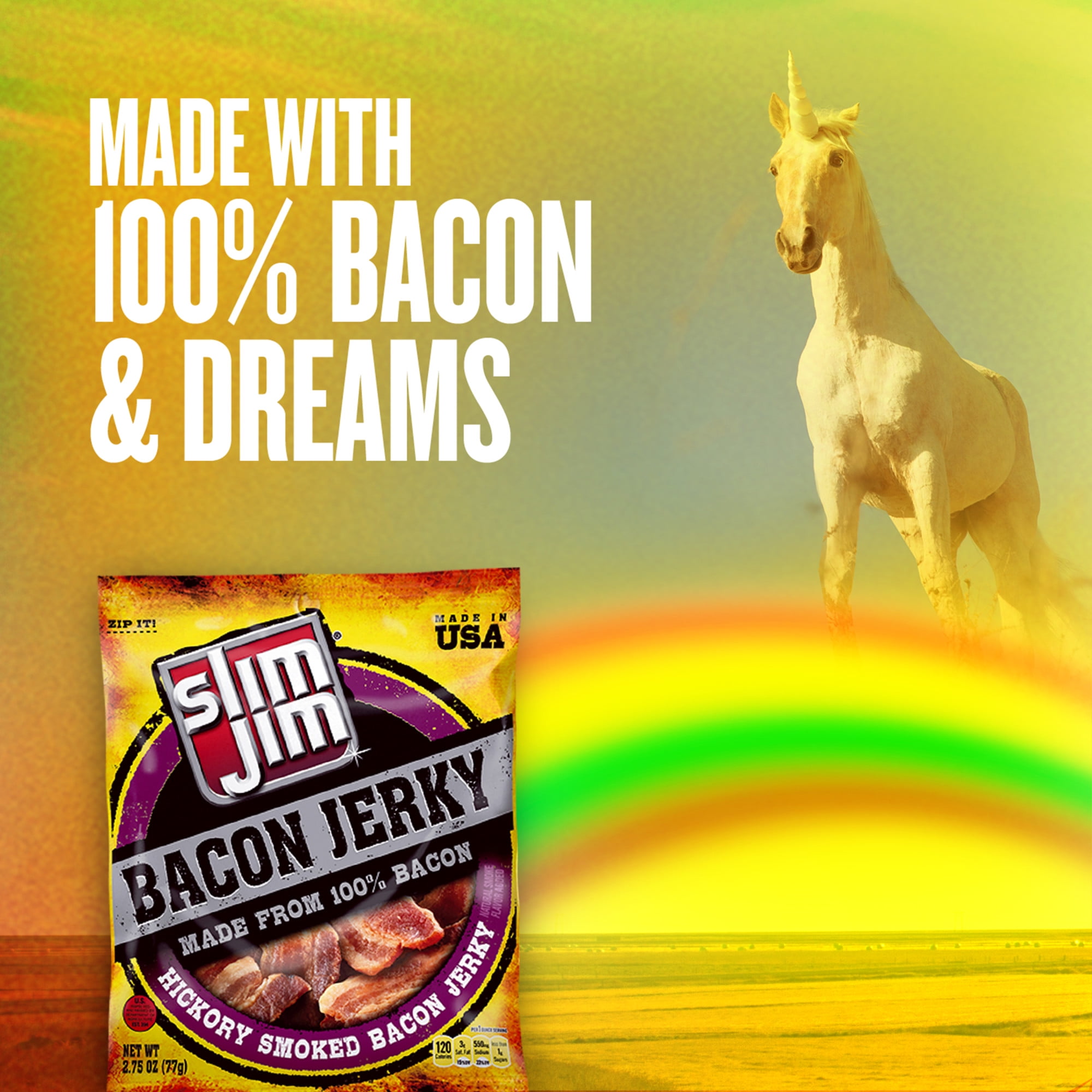 Slim Jim Bacon Jerky Hickory Smoked Flavor Meat Snacks 2.75 oz