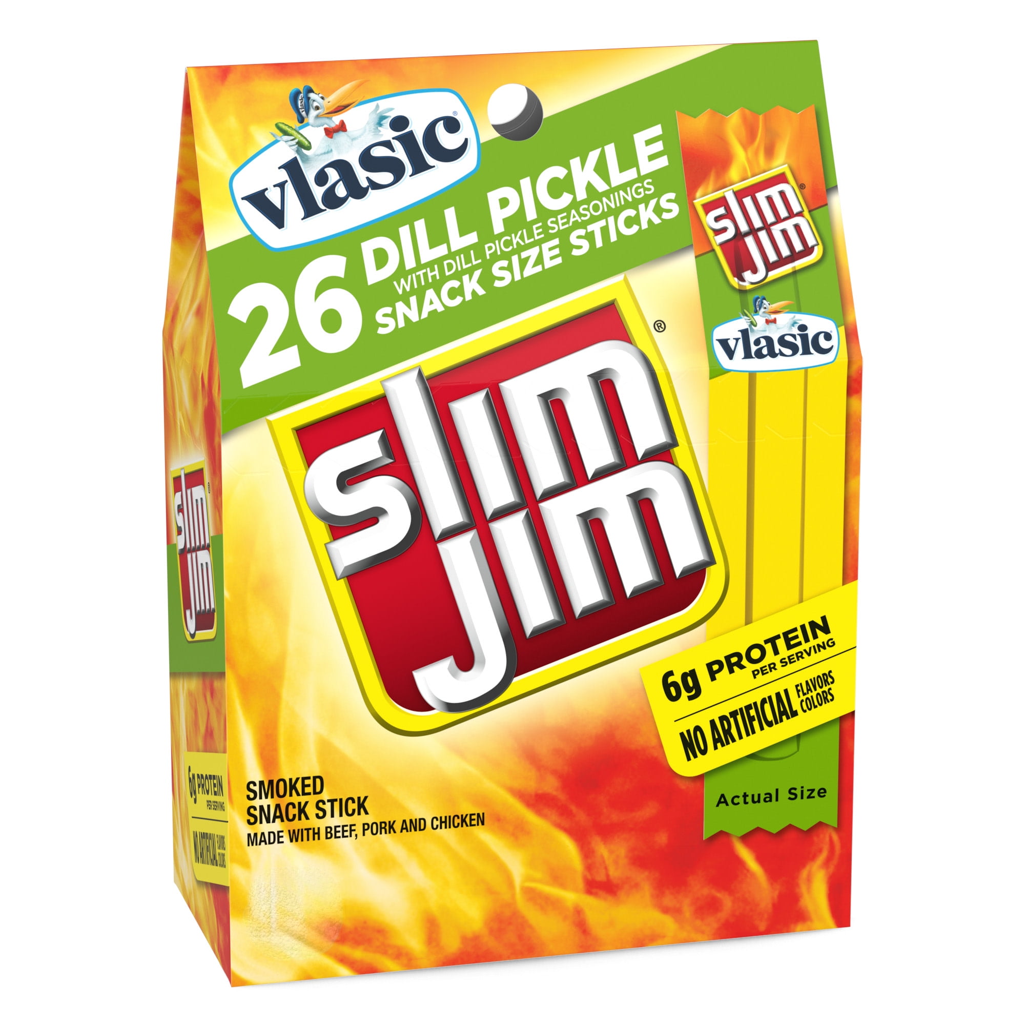 Slim Jim Vlasic Dill Pickle Snack Size Meat Sticks 0.28 oz each 26 Count