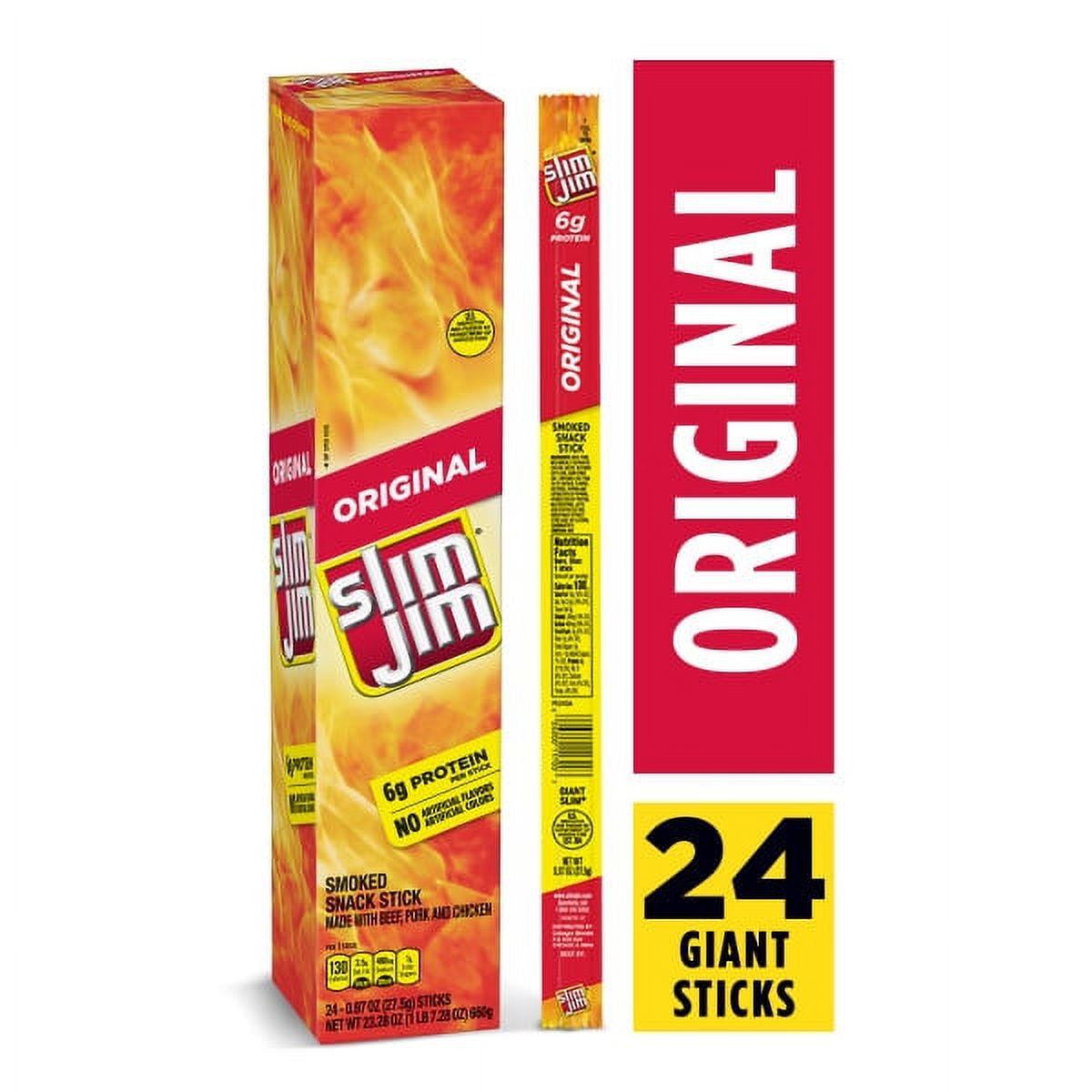 Slim Jim Original Giant Smoked Snack Stick Keto Friendly 0.97 Oz 24 Ct