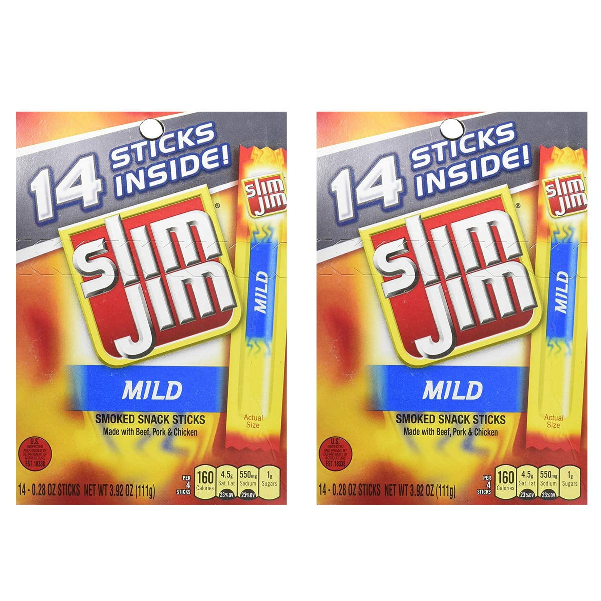 Slim Jim Mild Snack OIF8 Sticks 0.28 Ounce 14 Count Pack of 2