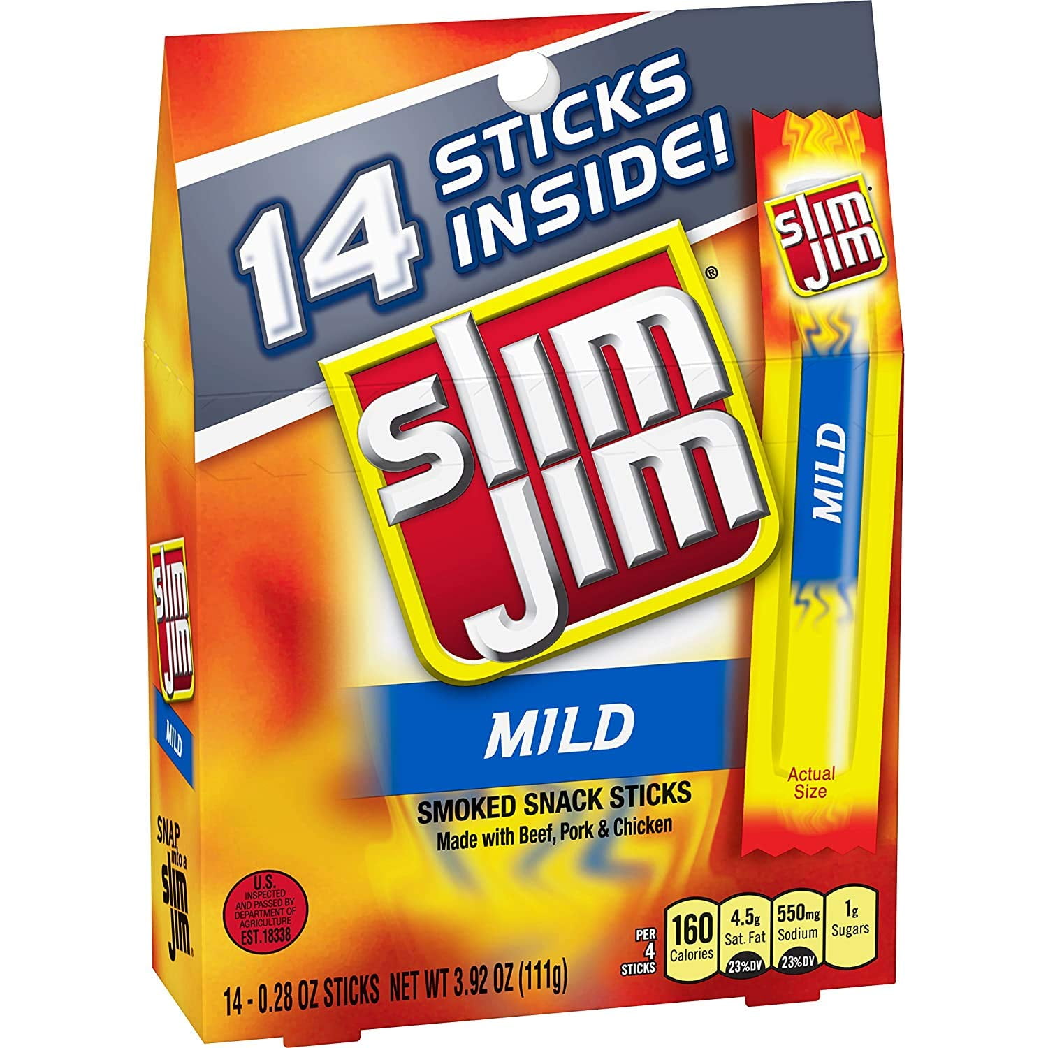 Slim Jim Mild Snack OIF8 Sticks 0.28 Ounce 14 Count Pack of 2