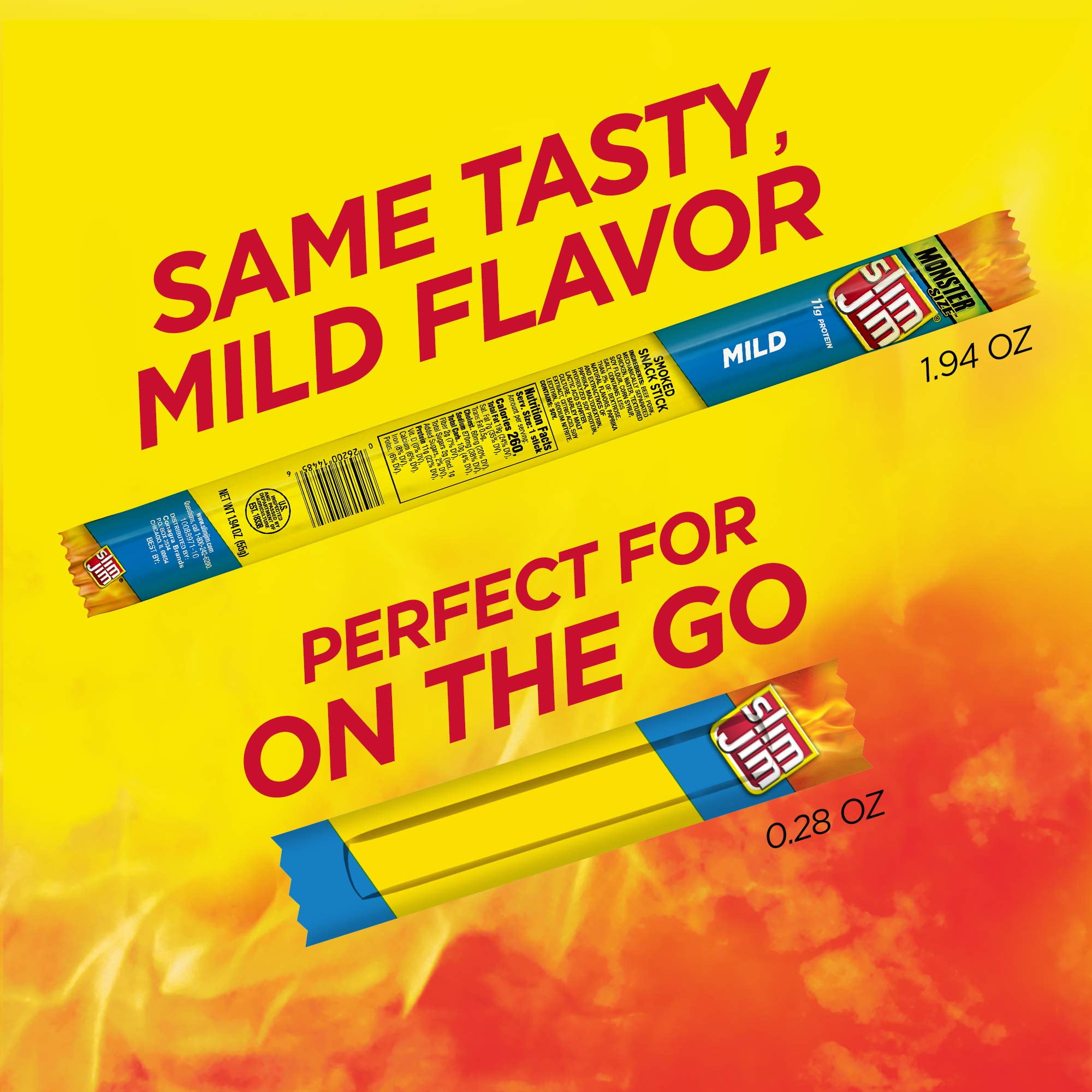 Slim Jim Mild Smoked Snack Stick 0.28 Oz Pack Of 14