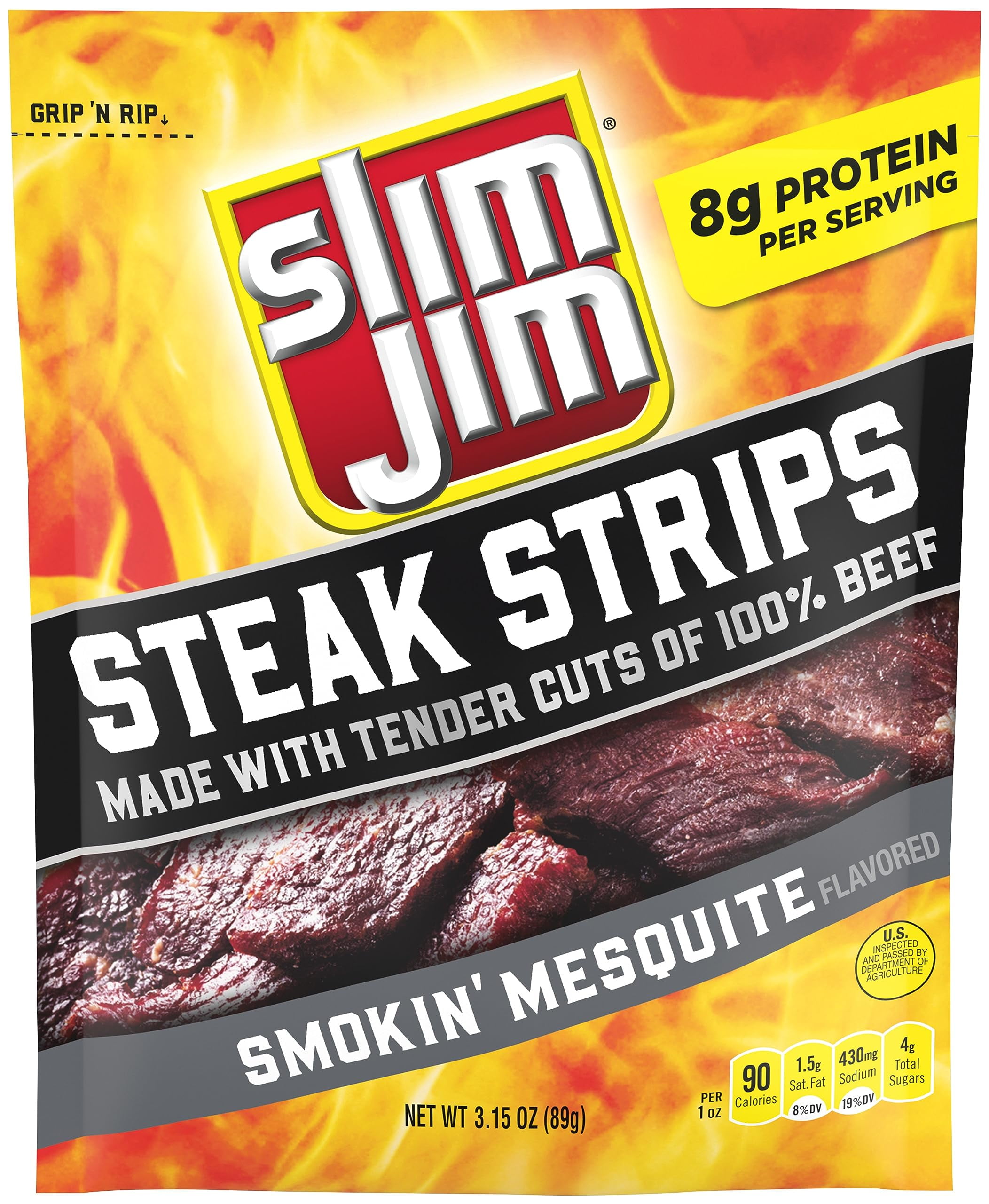 Slim Jim Steakhouse Beef CM31 Steak Strips Smokin Mesquite Flavor Meat Snacks On-the-Go School Work Travel Snacks 3.15 OZ