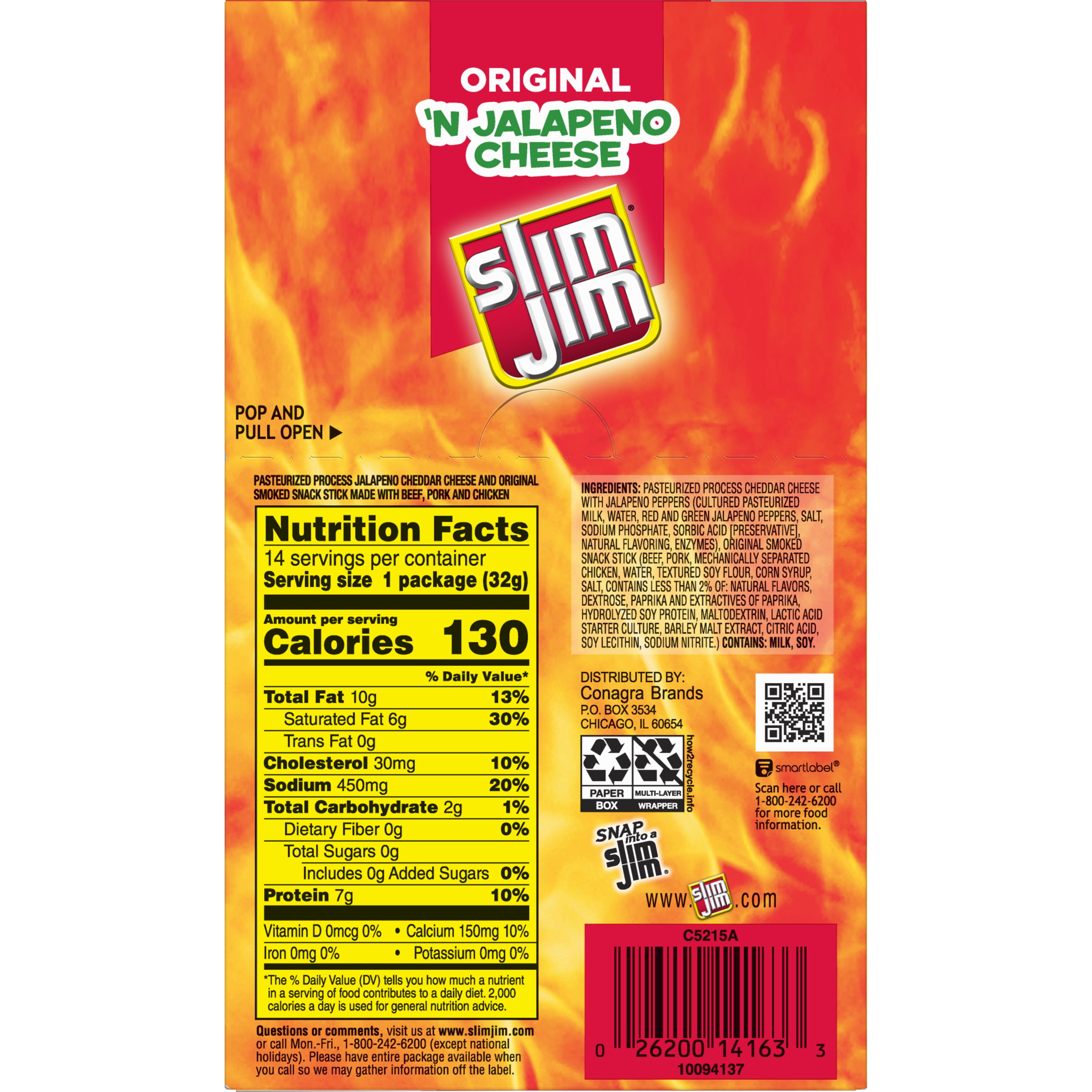 Slim Jim Original Beef Snack Stick N Jalapeno Cheese 1.5 oz 14 Count