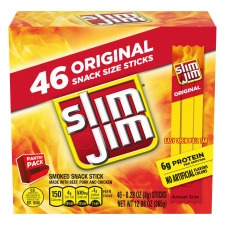 Slim Jim Smoked Meat Sticks HYZ01 Original Flavor 6g Protein Snack Size 0.28 oz 46 Count