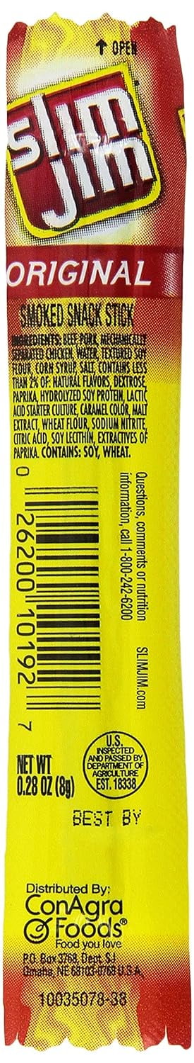 Slim Jim Original Smoked Snack Sticks - 100 Pack, 20 0.28oz