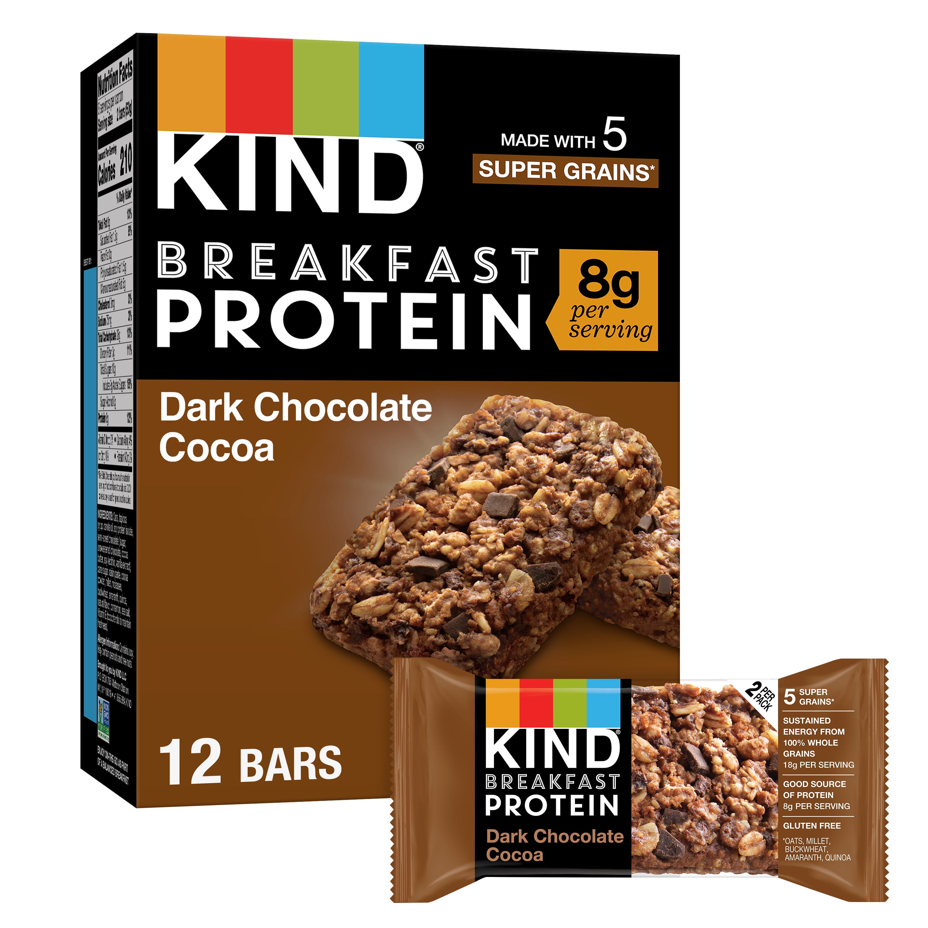 KIND DARK CHOCOLATE COCOA PROTEIN SNACK BARS 12-COUNT BOX, 1.76 OZ