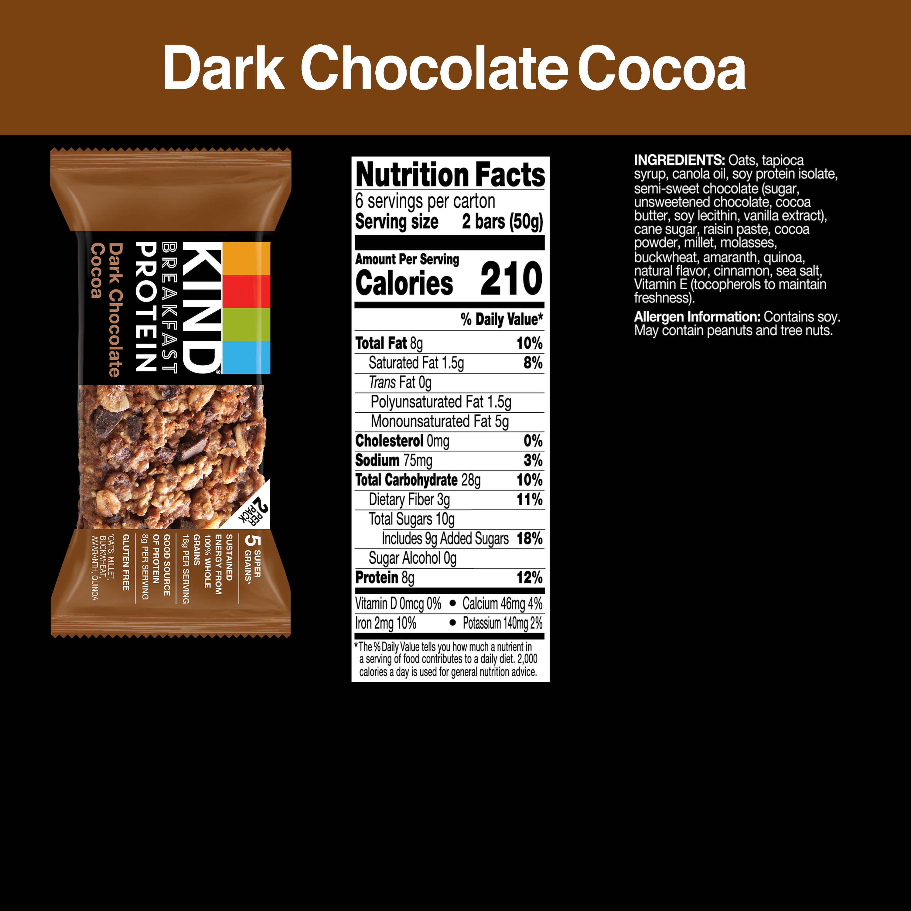 KIND DARK CHOCOLATE COCOA PROTEIN SNACK BARS 12-COUNT BOX, 1.76 OZ