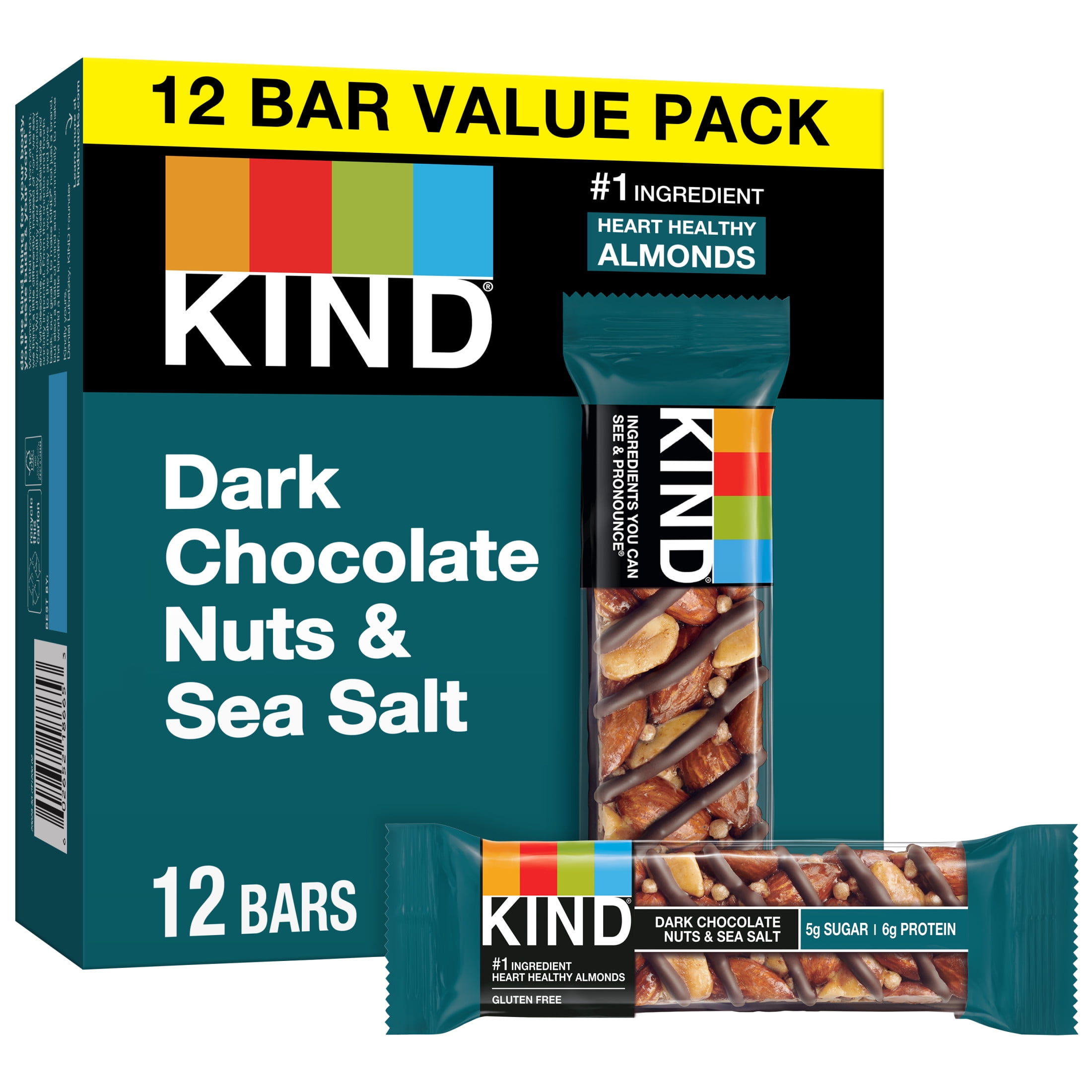 KIND Dark Chocolate Nuts Sea Salt Snack Bars Value Pack 1.4 oz 12 Count - Gluten Free