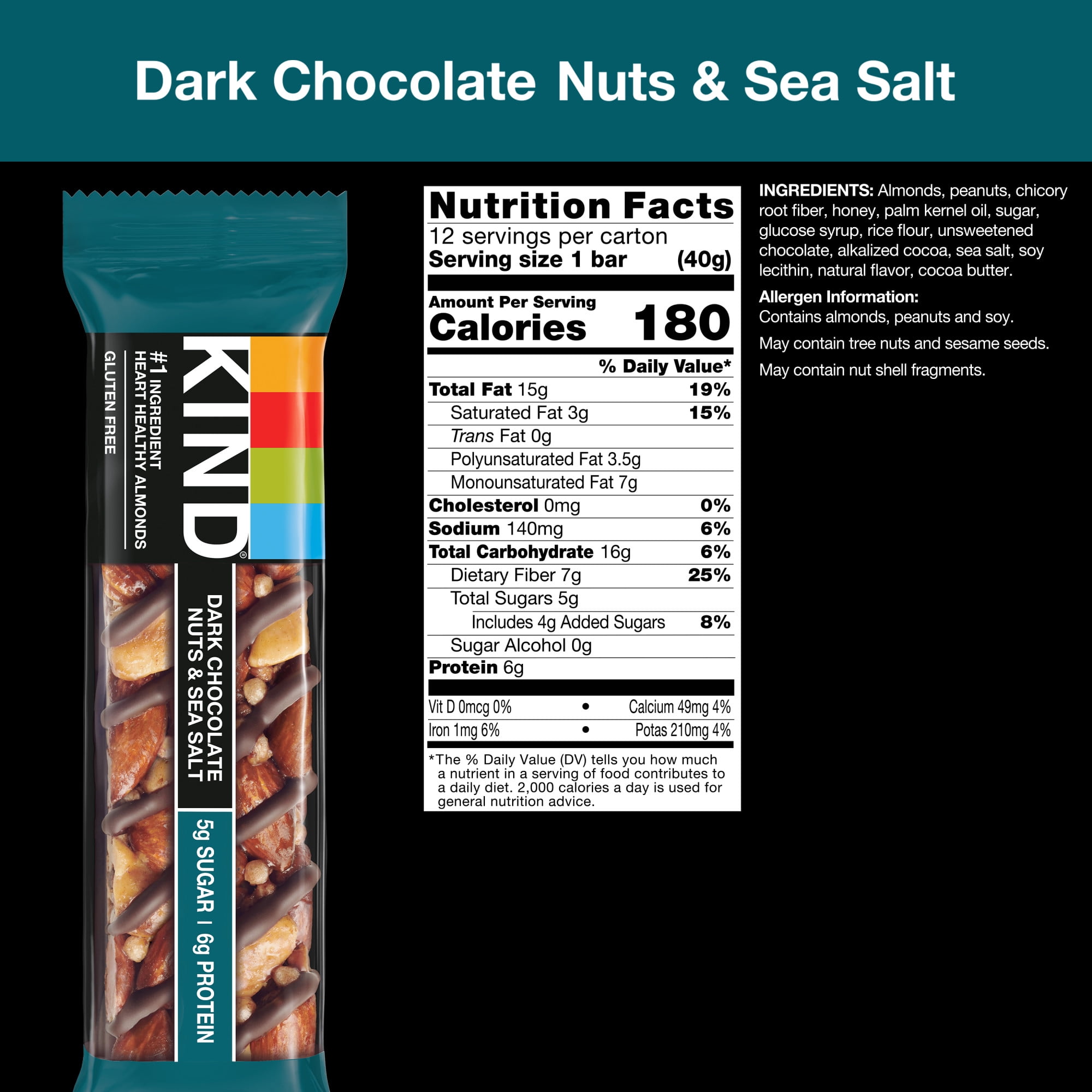 KIND Dark Chocolate Nuts Sea Salt Snack Bars Value Pack 1.4 oz 12 Count - Gluten Free