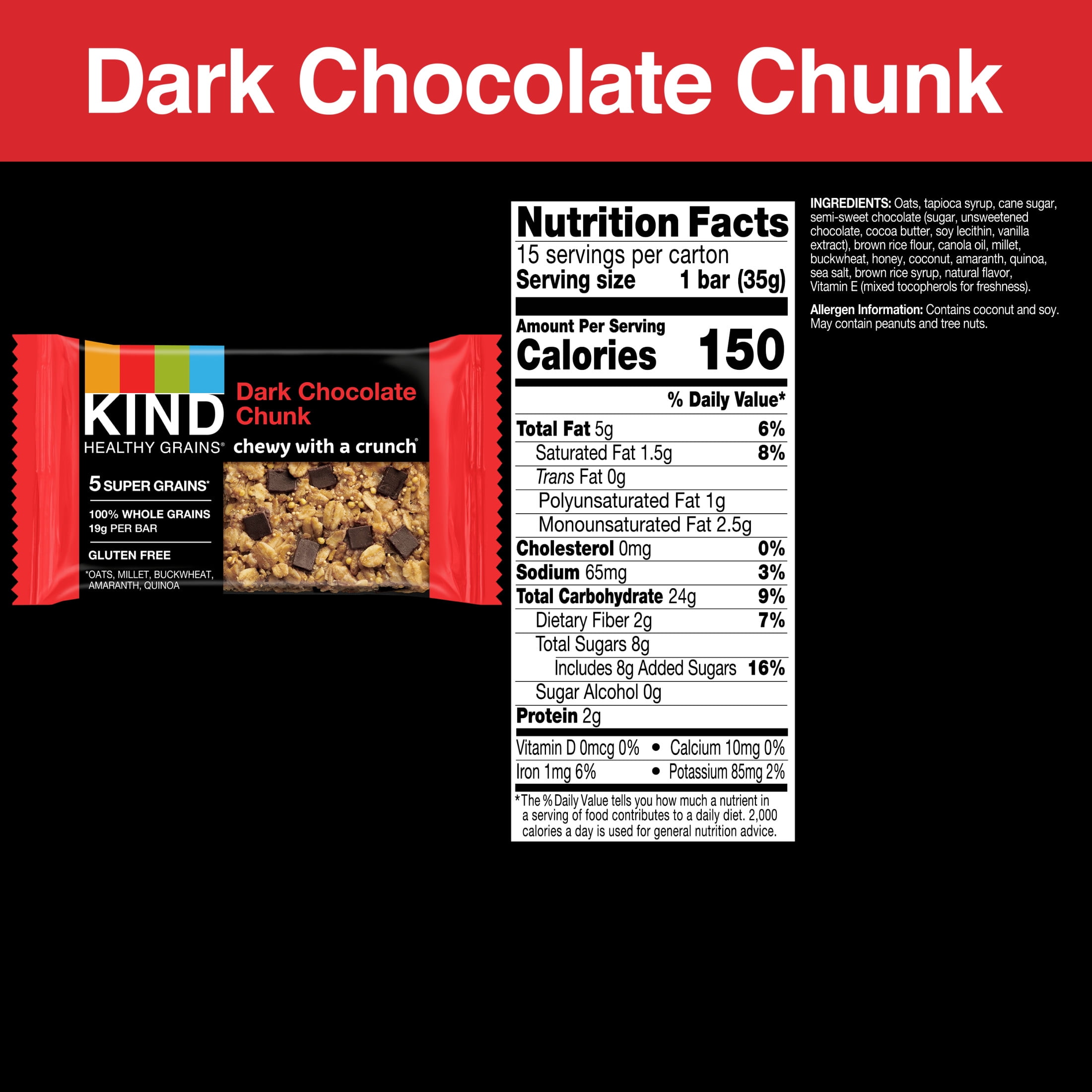 KIND HEALTHY GRAINS BARS DARK CHOCOLATE CHUNK AMERIKASEPETIM 15 CT PER BOX