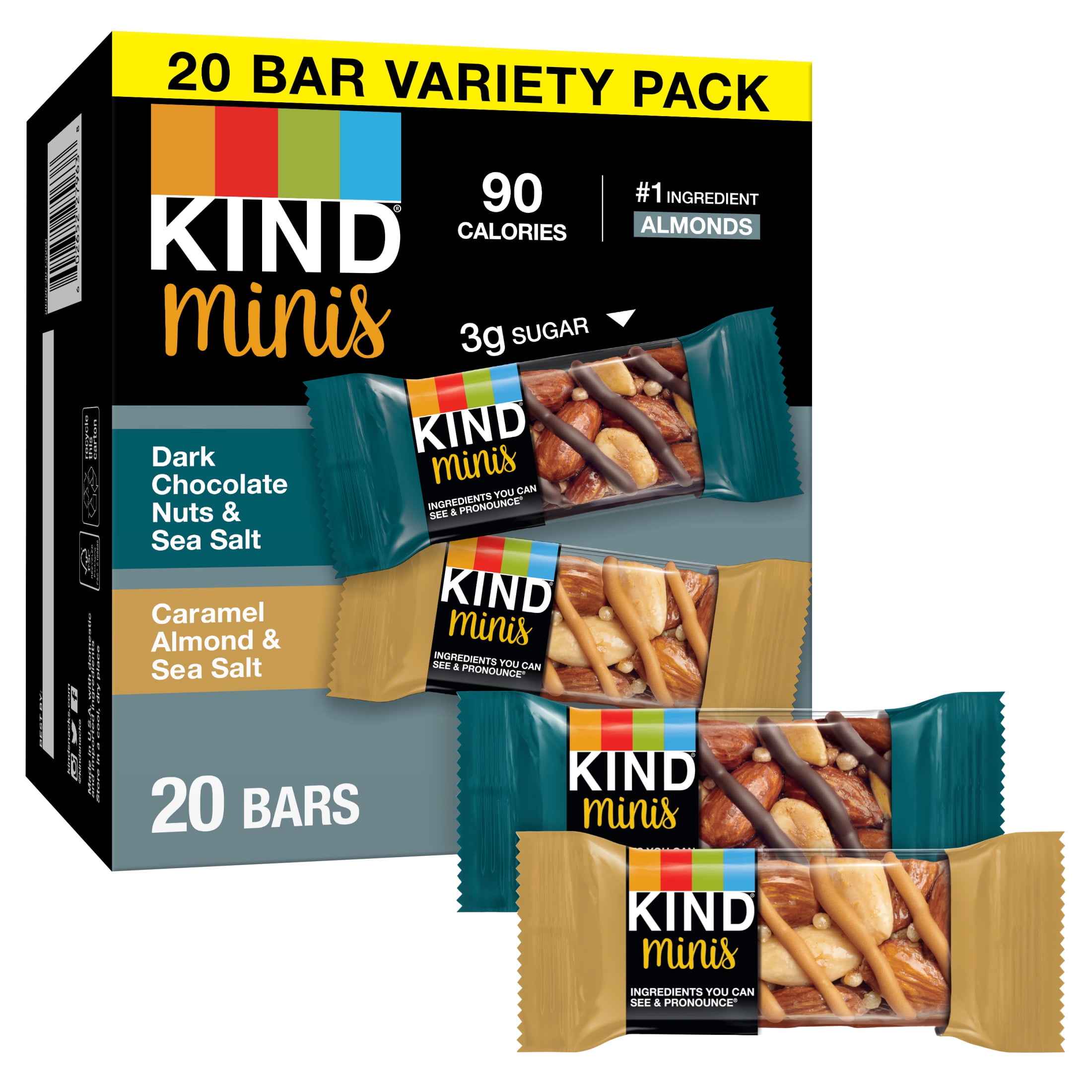 KIND Minis Dark Chocolate Nuts Sea Salt Caramel Almond & Sea Salt Variety Pack 20 Count