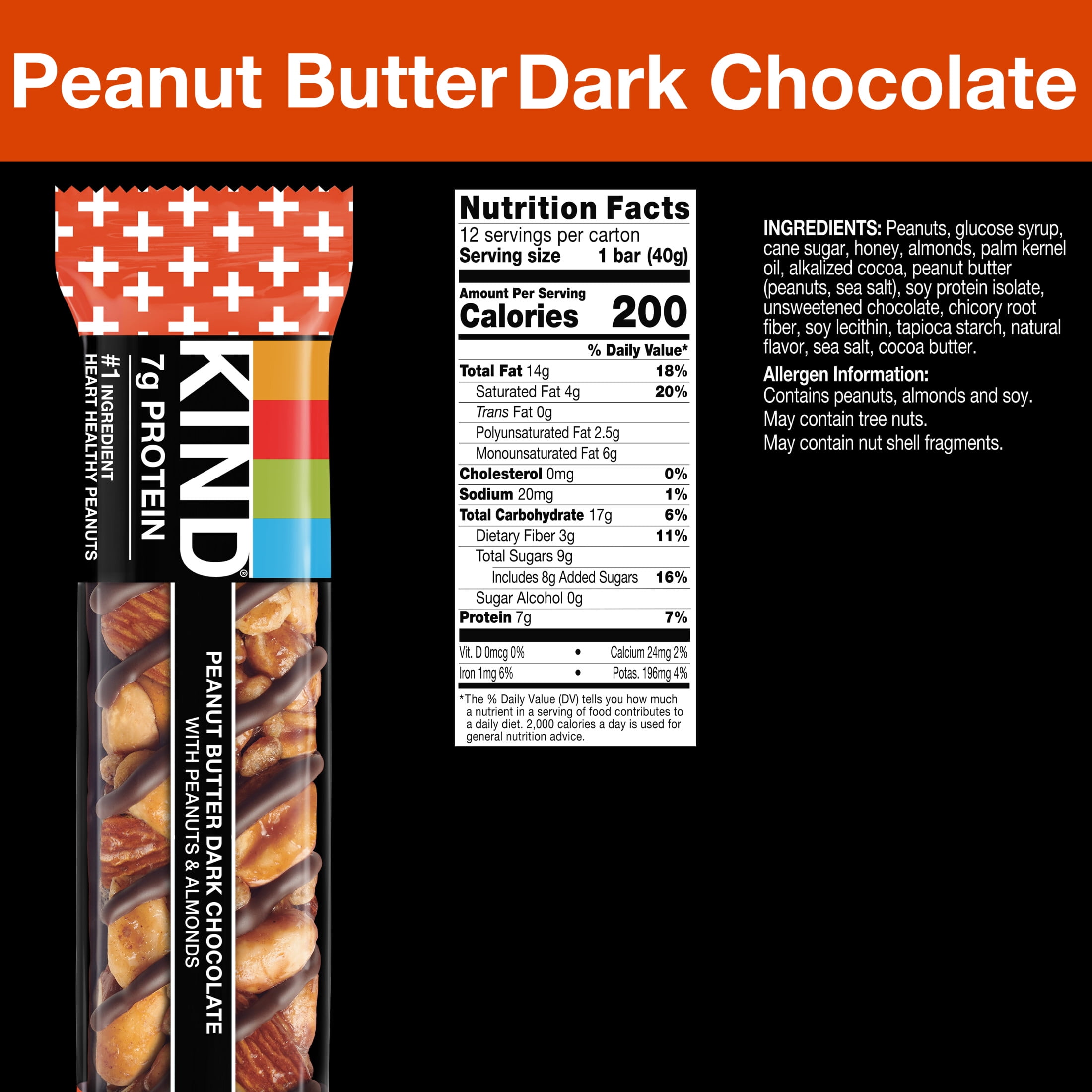 KIND Gluten Free Peanut Butter Dark Chocolate Snack Bars Value Pack 1.4 oz 12 Count