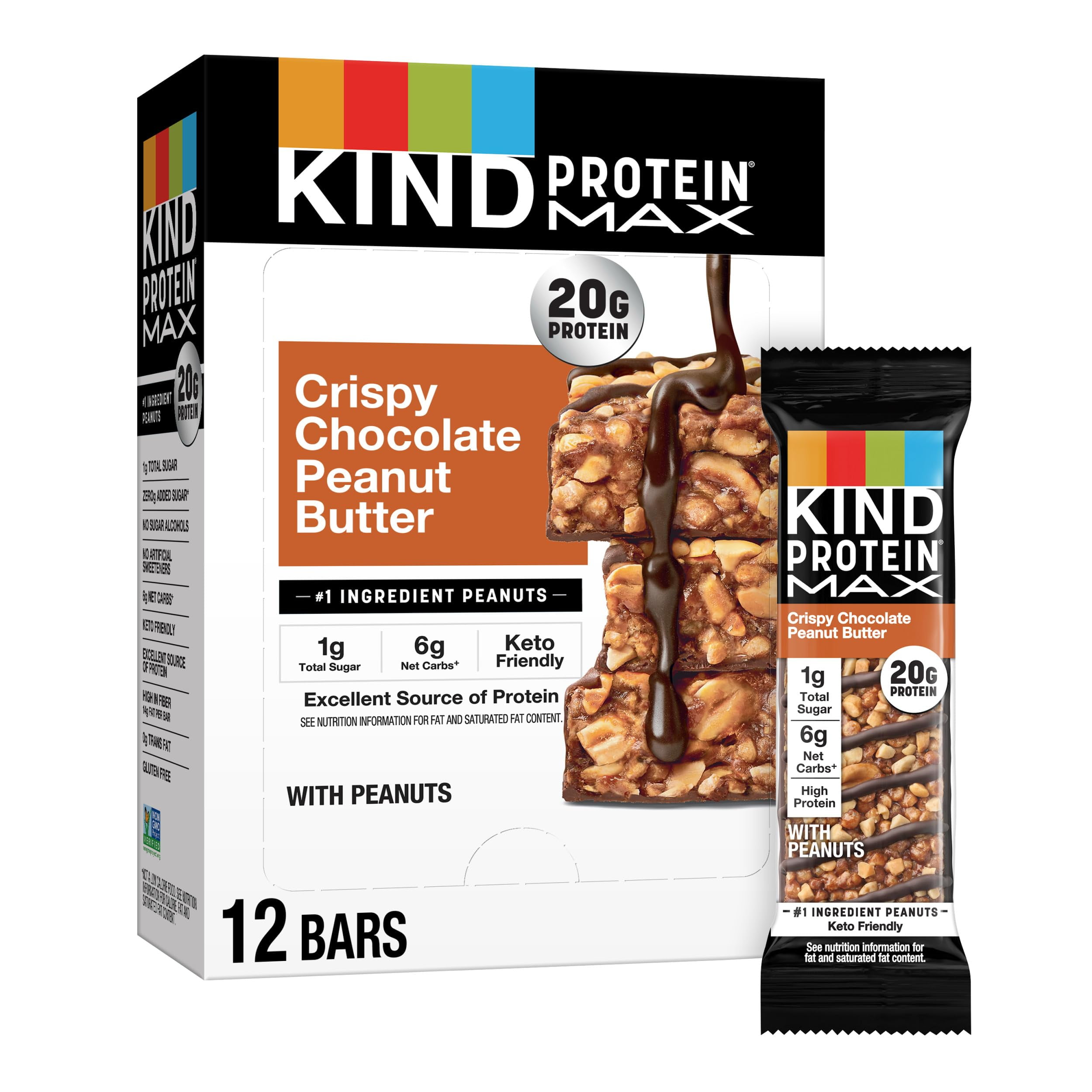 KIND Protein MAX Crispy Chocolate Peanut Butter Snack Bars 12 Count