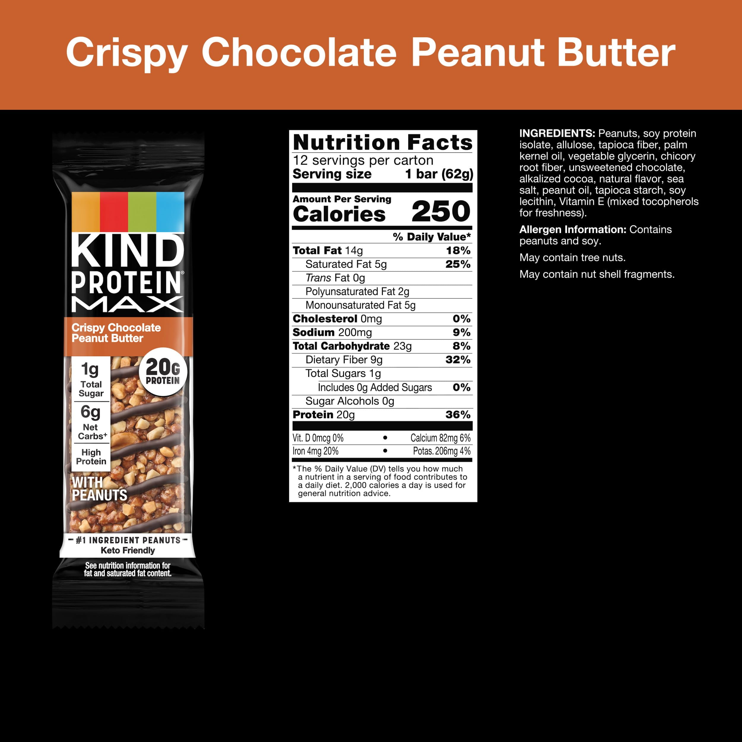 KIND Protein MAX Crispy Chocolate Peanut Butter Snack Bars 12 Count