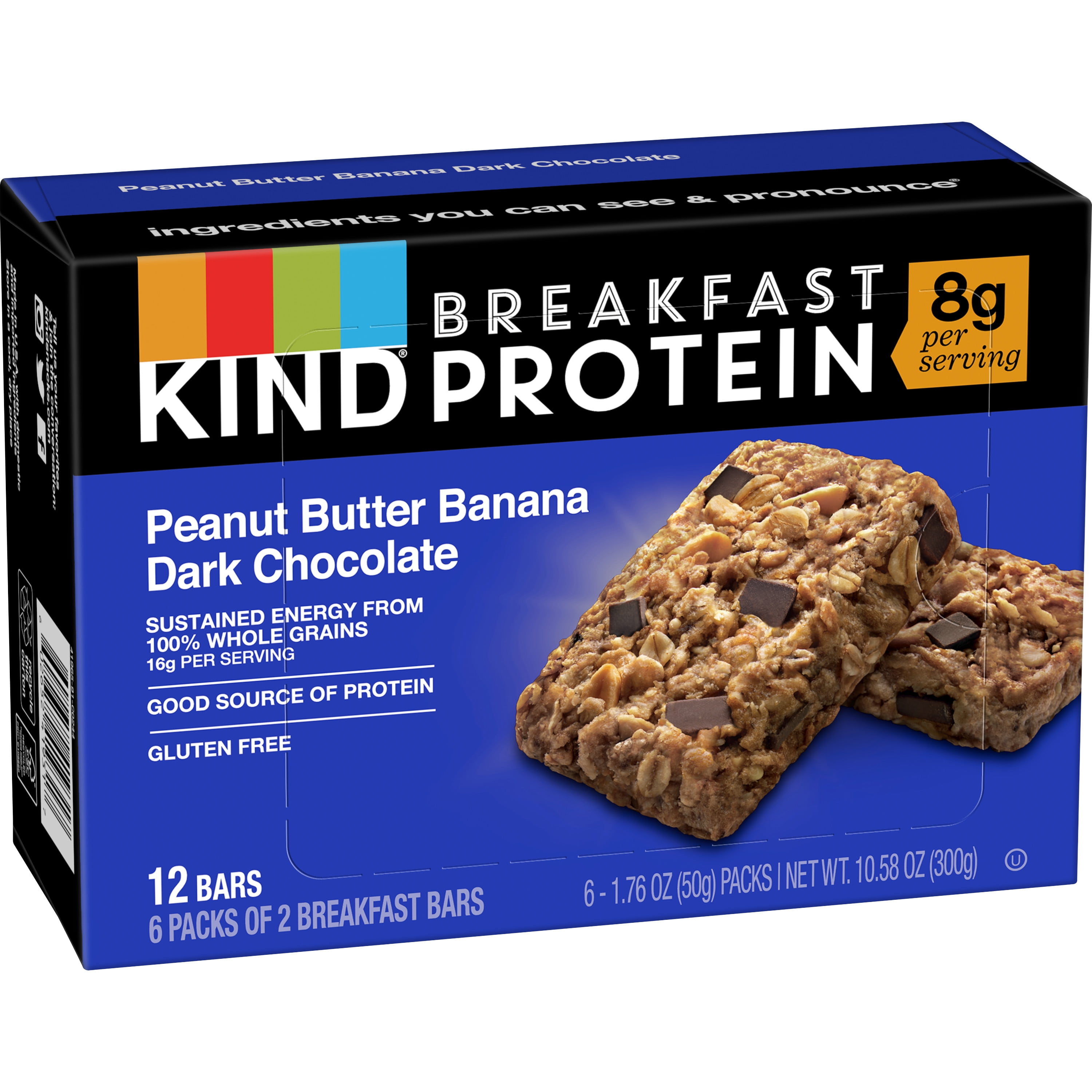 KIND Breakfast Protein Snack Bars Peanut Butter Banana Dark Chocolate Gluten Free 1.76 oz 12 Count Box