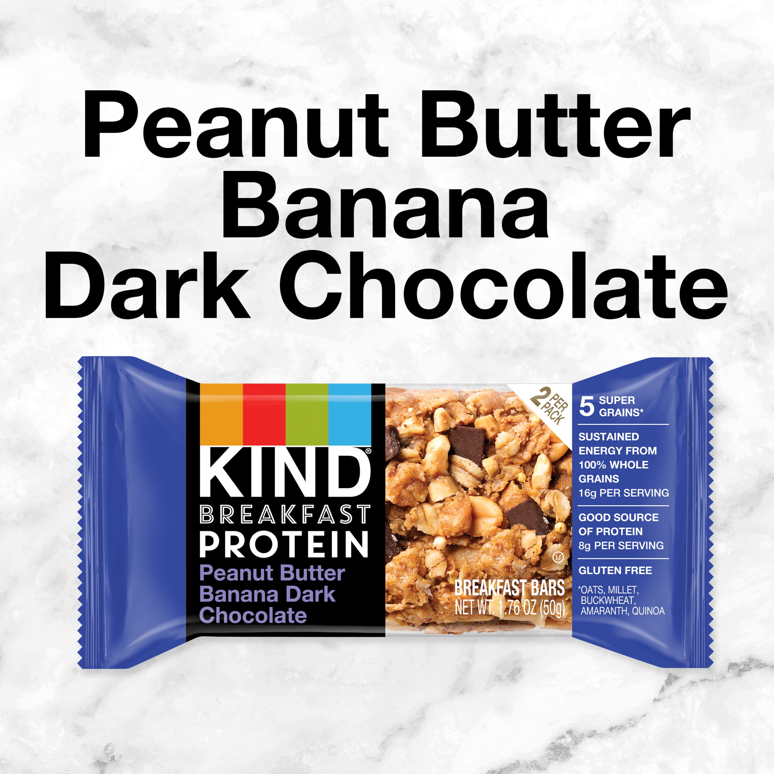 KIND Breakfast Protein Snack Bars Peanut Butter Banana Dark Chocolate Gluten Free 1.76 oz 12 Count Box