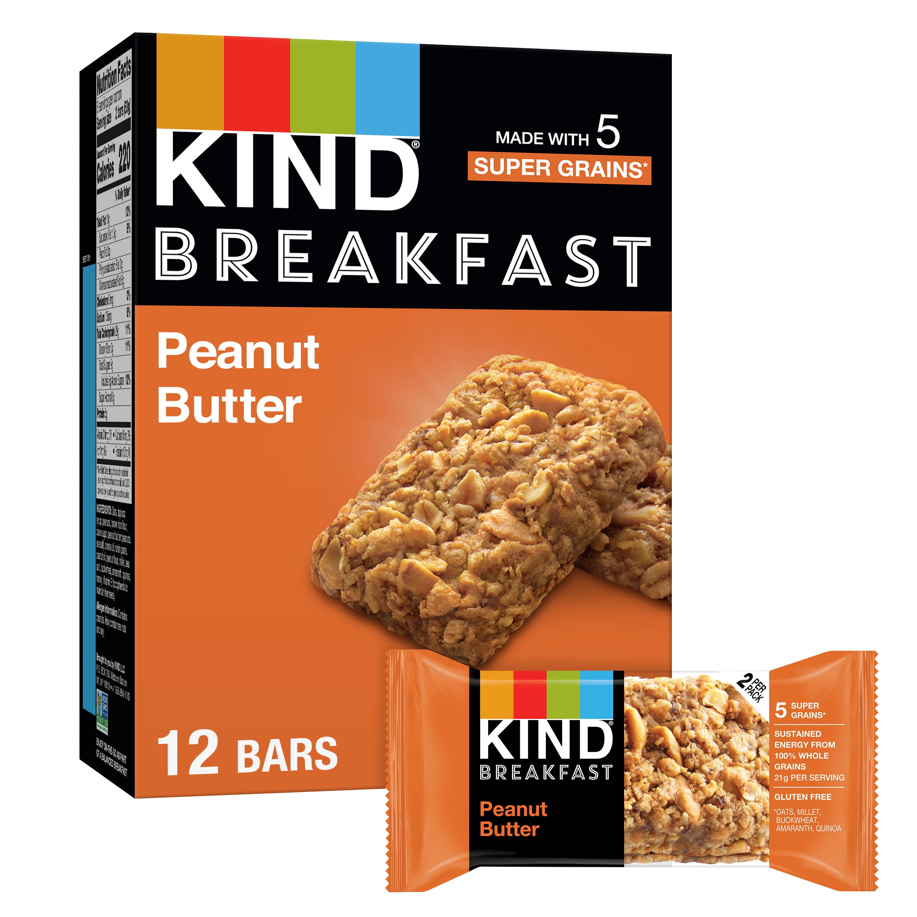 KIND BREAKFAST WHOLE GRAIN GLUTEN FREE PEANUT BUTTER SNACK BARS 1.76 OZ 12 COUNT