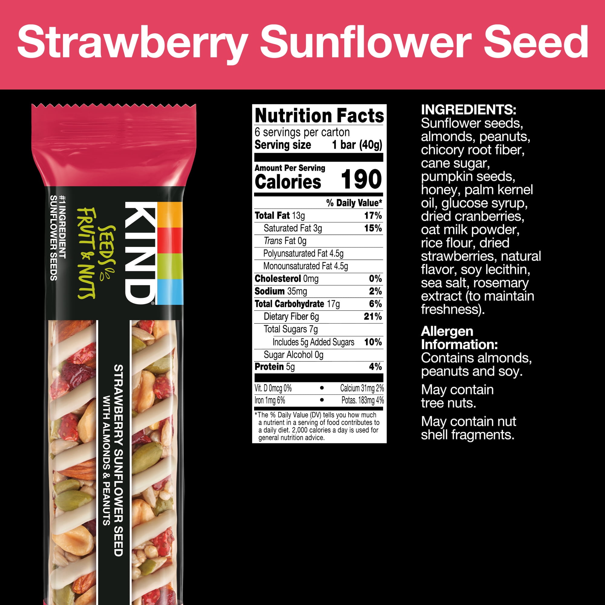 KIND Seeds Fruit Nuts Snack Bar Strawberry Sunflower Seed Gluten Free Bars 1.4 OZ