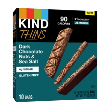 KIND Thins Dark Chocolate Nuts Sea Salt Gluten Free 10 Snack Bars 0.74 oz