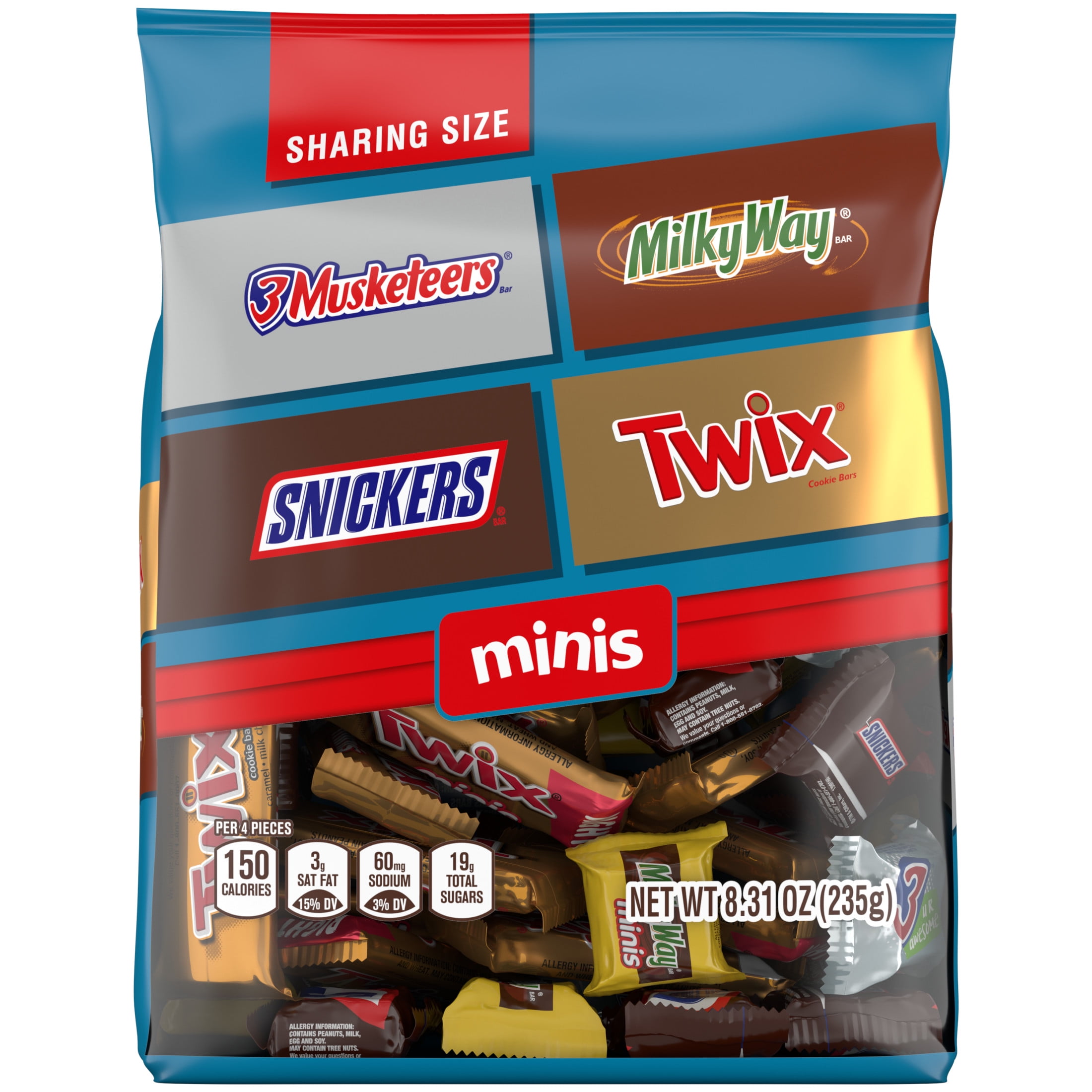 Mars Mixed Snickers Twix More Minis Chocolate Bars Variety Pack 8.31 oz